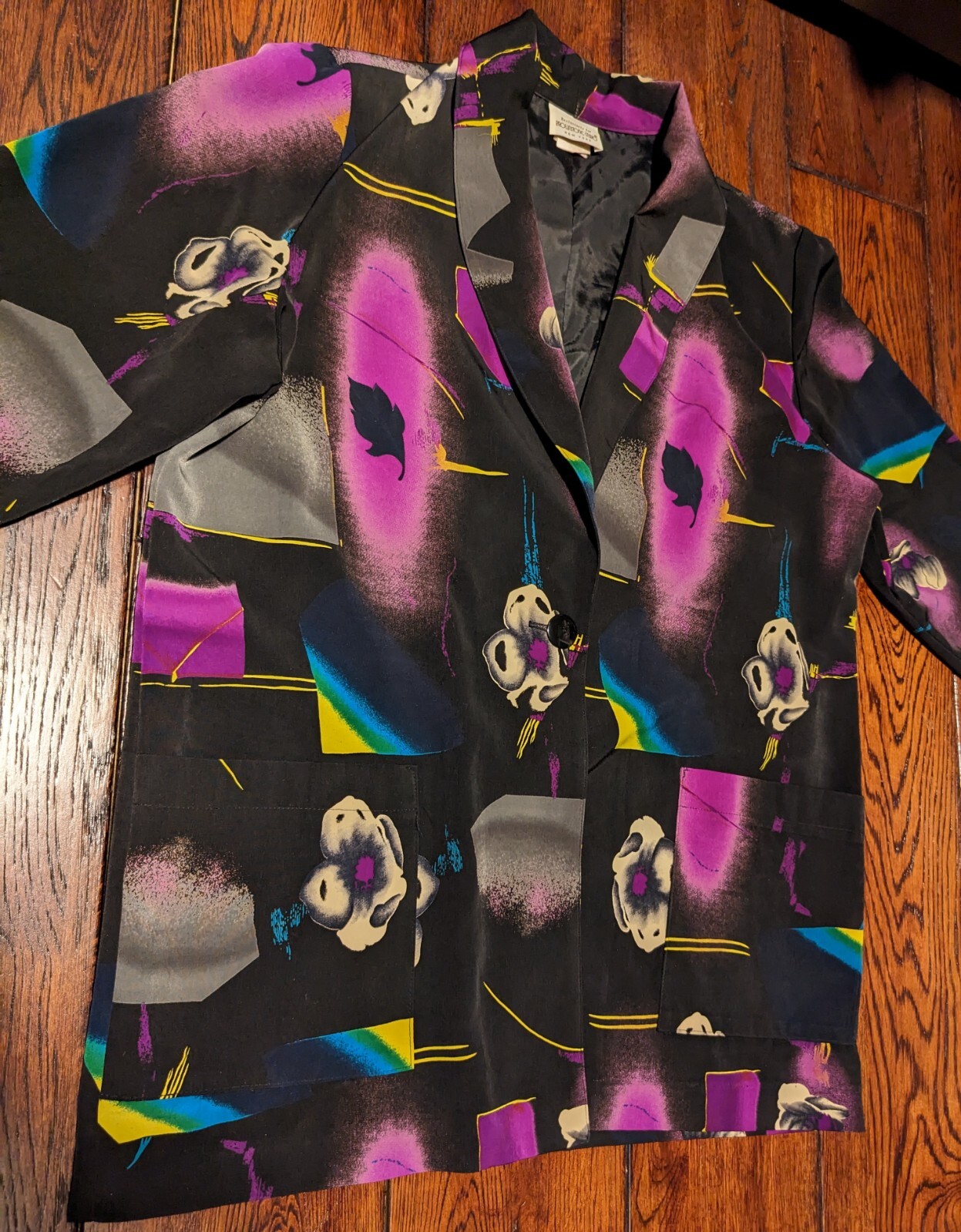 Vintage 1990s 90s Blazer Brownstone Studios New York Floral Shoulder Pads Size L
