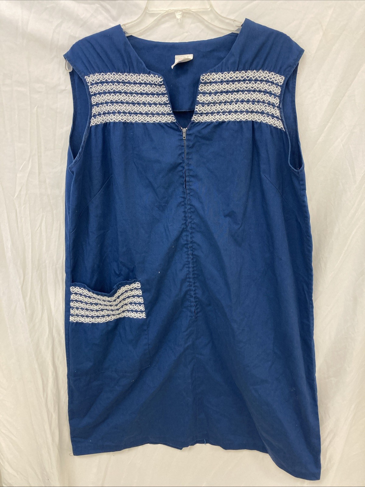 Go Ins By Danville Blue Dress Vintage 1960s XL Gingham Detail Pockets Collar