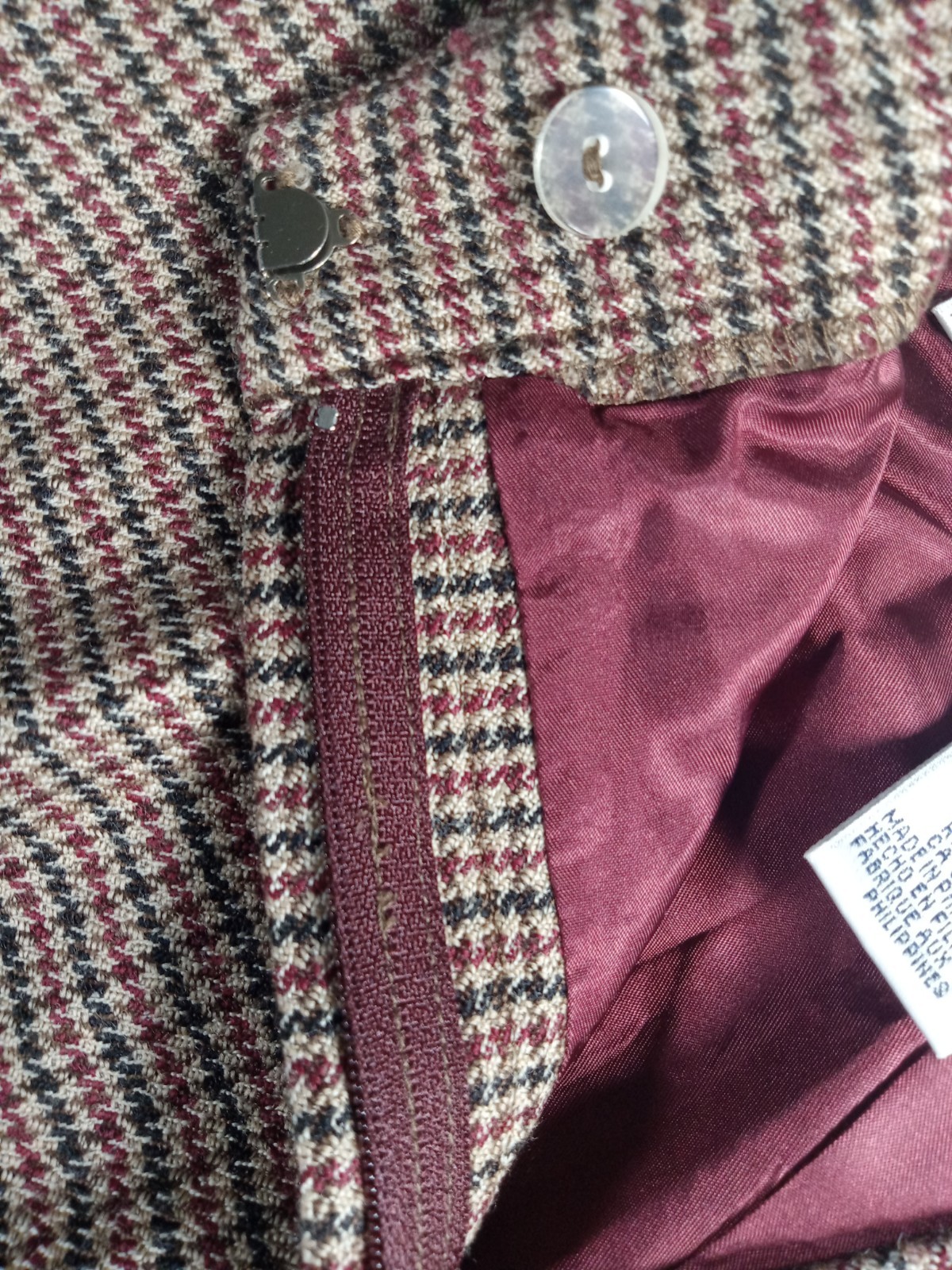 Vintage Rena Rowan Plaid Wool Skirt Size 14 Dark Academia 90s Tweed 32W X 30L