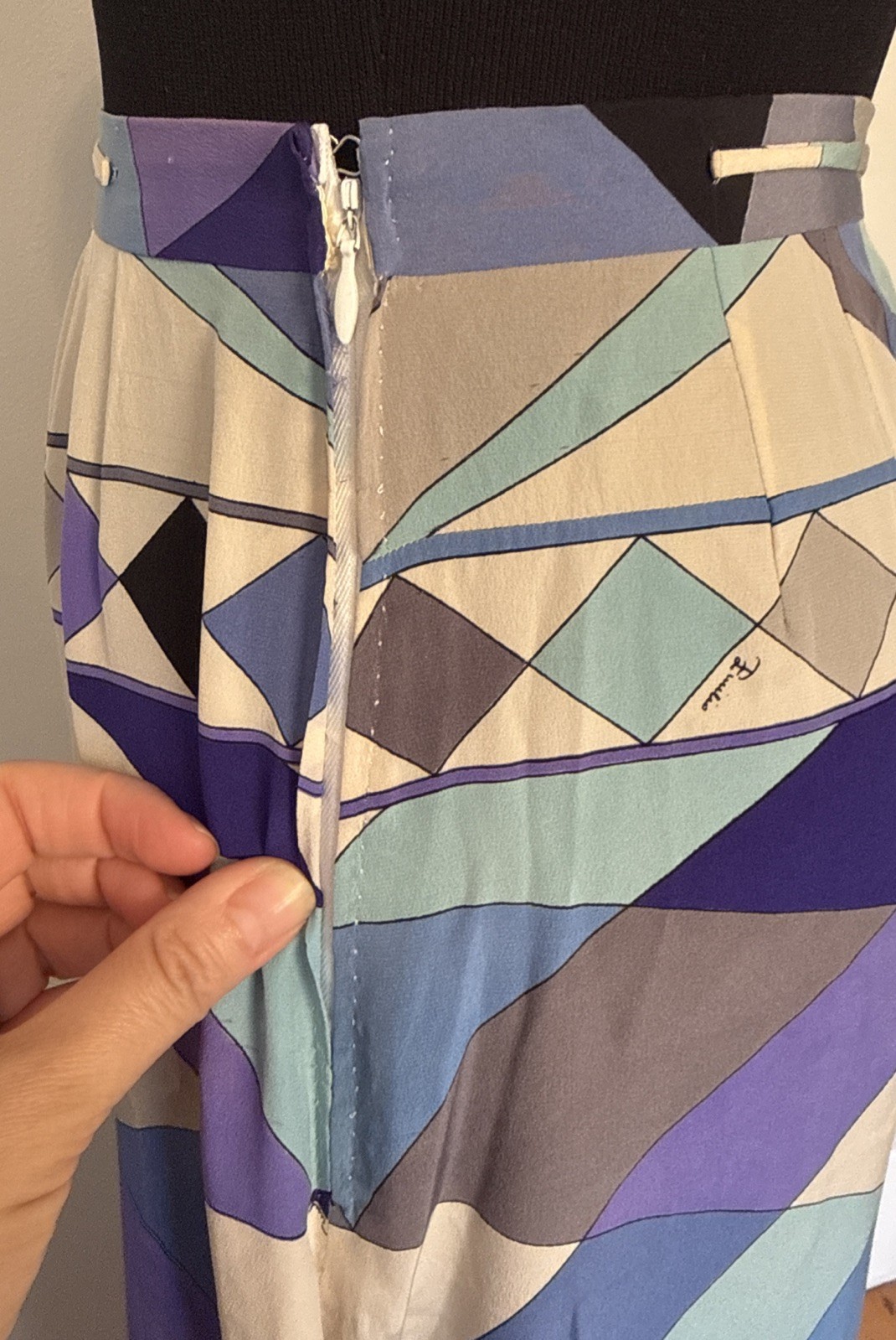 Vintage Emilio Pucci Silk Blend Maxi Skirt “Onde Wave” Pattern XS