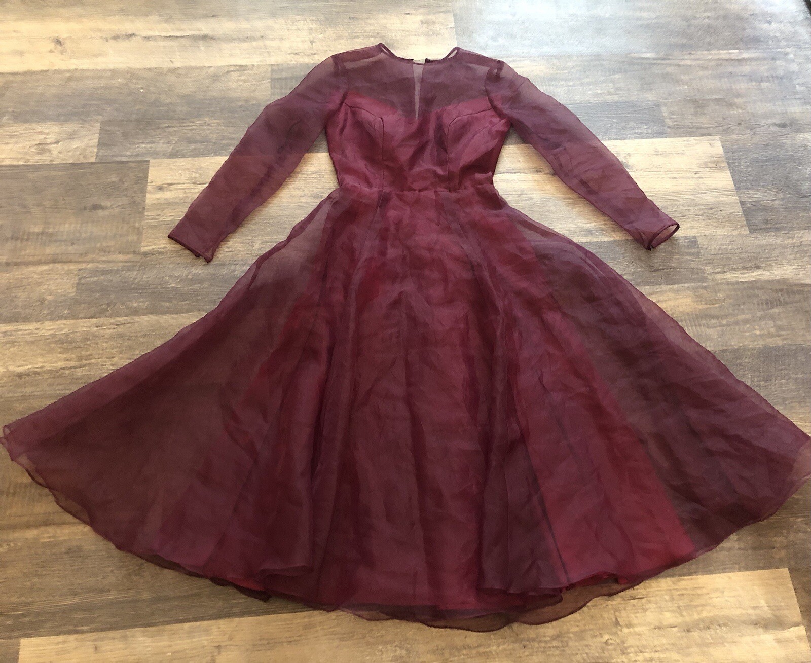 VTG 80’s-90’s Garden /Tea Party Burgundy Rockabilly Bridesmaids Dress ~AS IS!!!