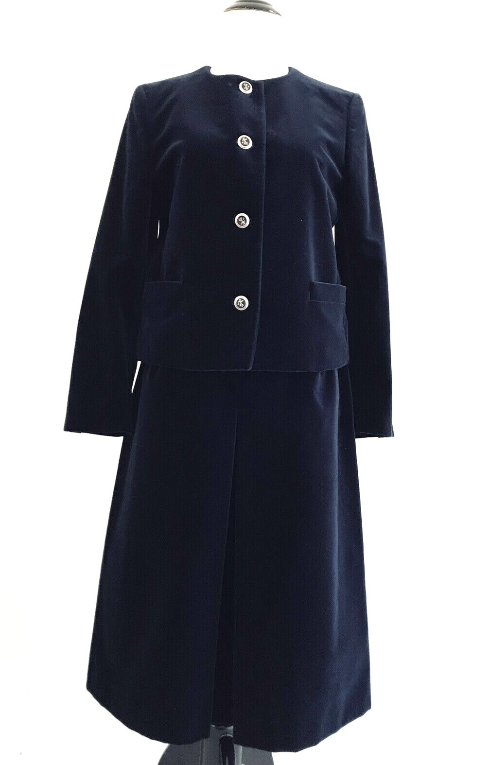 The Scotch House Crewneck Velour Skirt Sets Womens Size 4 Blue Button Up Blazer