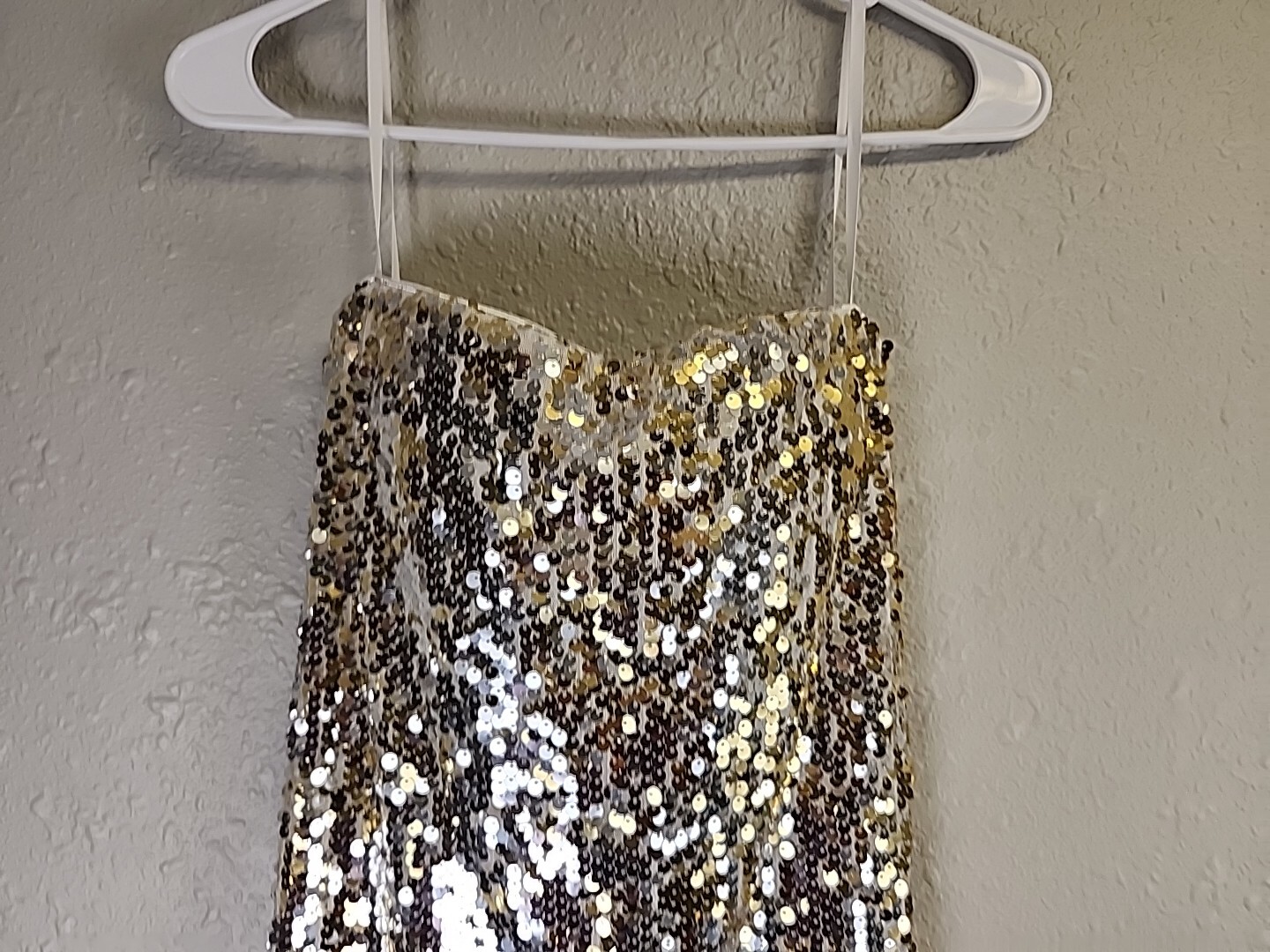 VTG Fredericks of Hollywood Strapless Gold Sequined Top SZ L