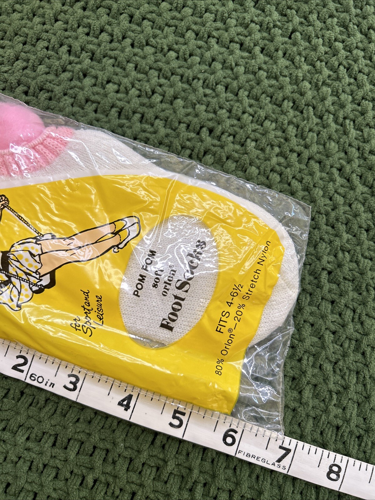VTG Pom Socks White Pink Poms NIP Size 4-6.5 Girls Orlon 70s NOS 80s Low Cut