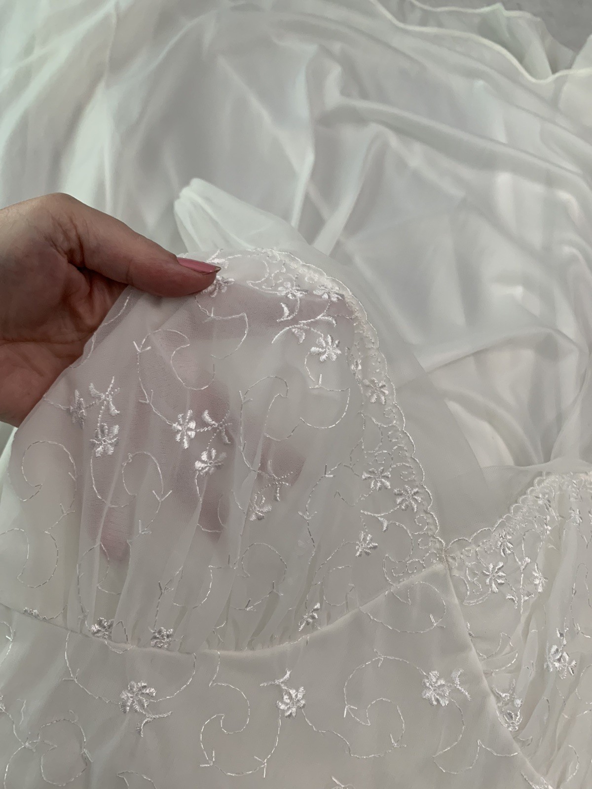 Vtg SHEER Chiffon & Nylon Vanity Fair Nightgown 36 Bridal Lingerie Embroidered