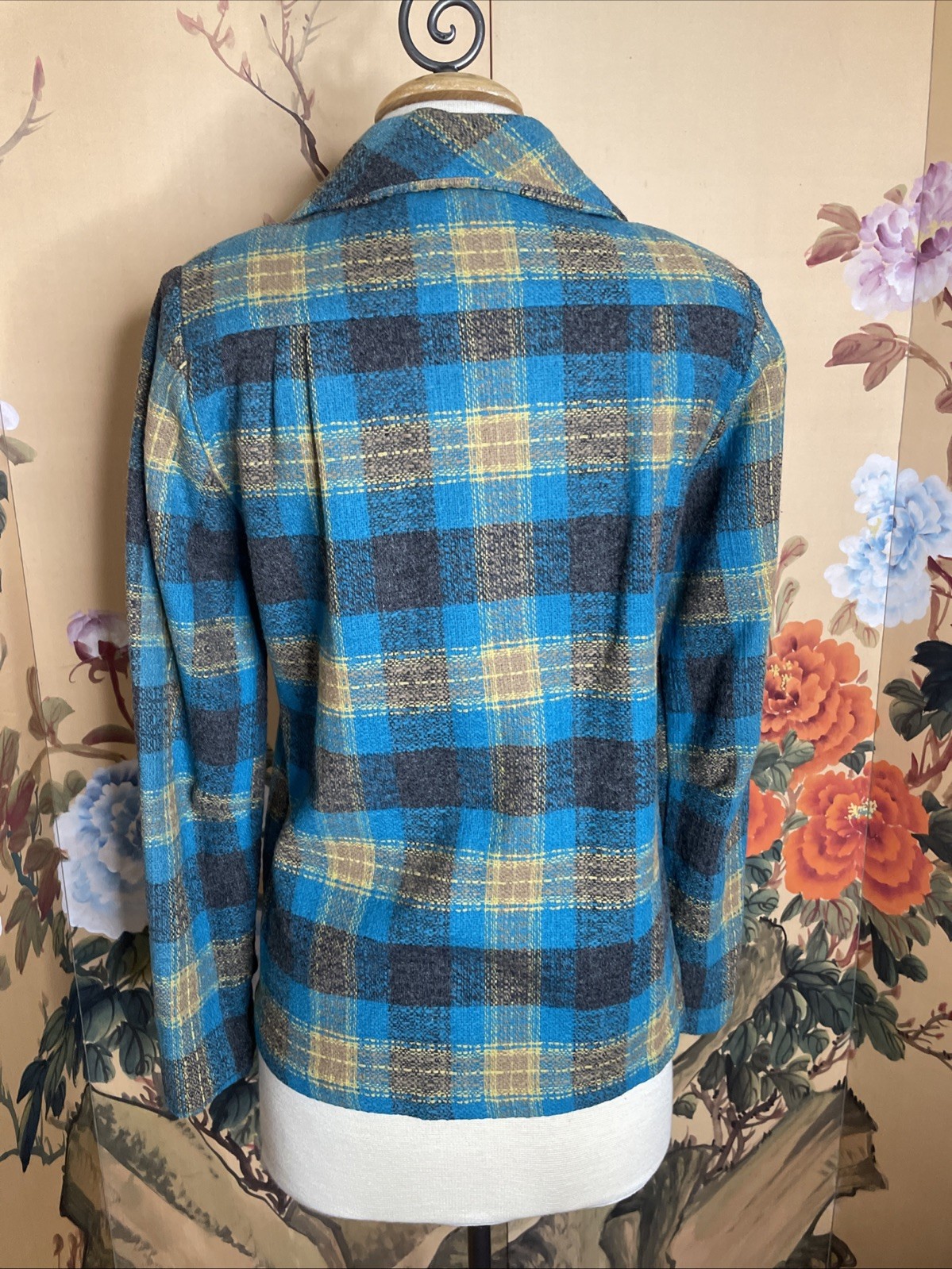 Vintage 1940s Sz S Graff Californiawear Pure Wool Plaid Shirt Jacket Chore Coat