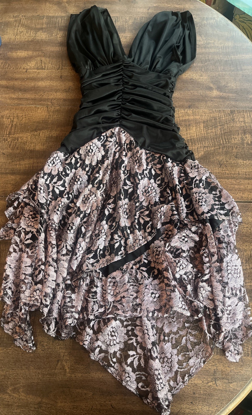 Vintage Black Ruched Puff Sleeve Lace Dress Fits XS MadonnaGoth Dark Romance