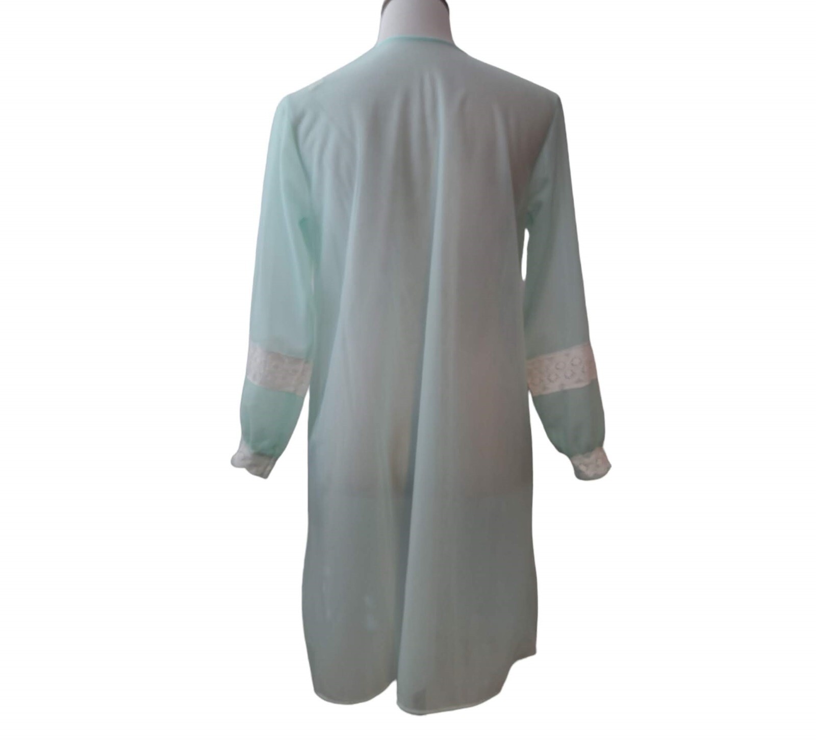 Gilead Womens Vtg Mint Green Lace 1/4 Button Lightweight Semi Sheer Nylon Robe S