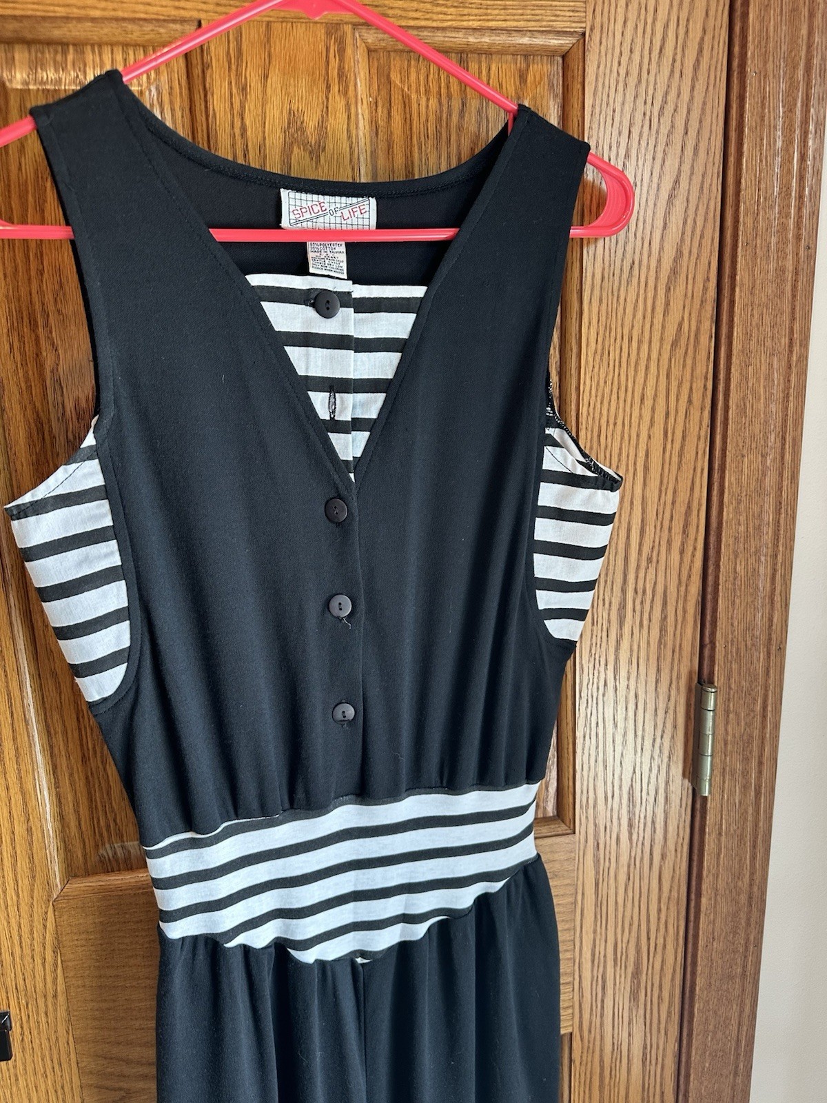 Vintage Spice Of Life Jumper Jumpsuit Romper Sz Medium Black White Balloon Pants