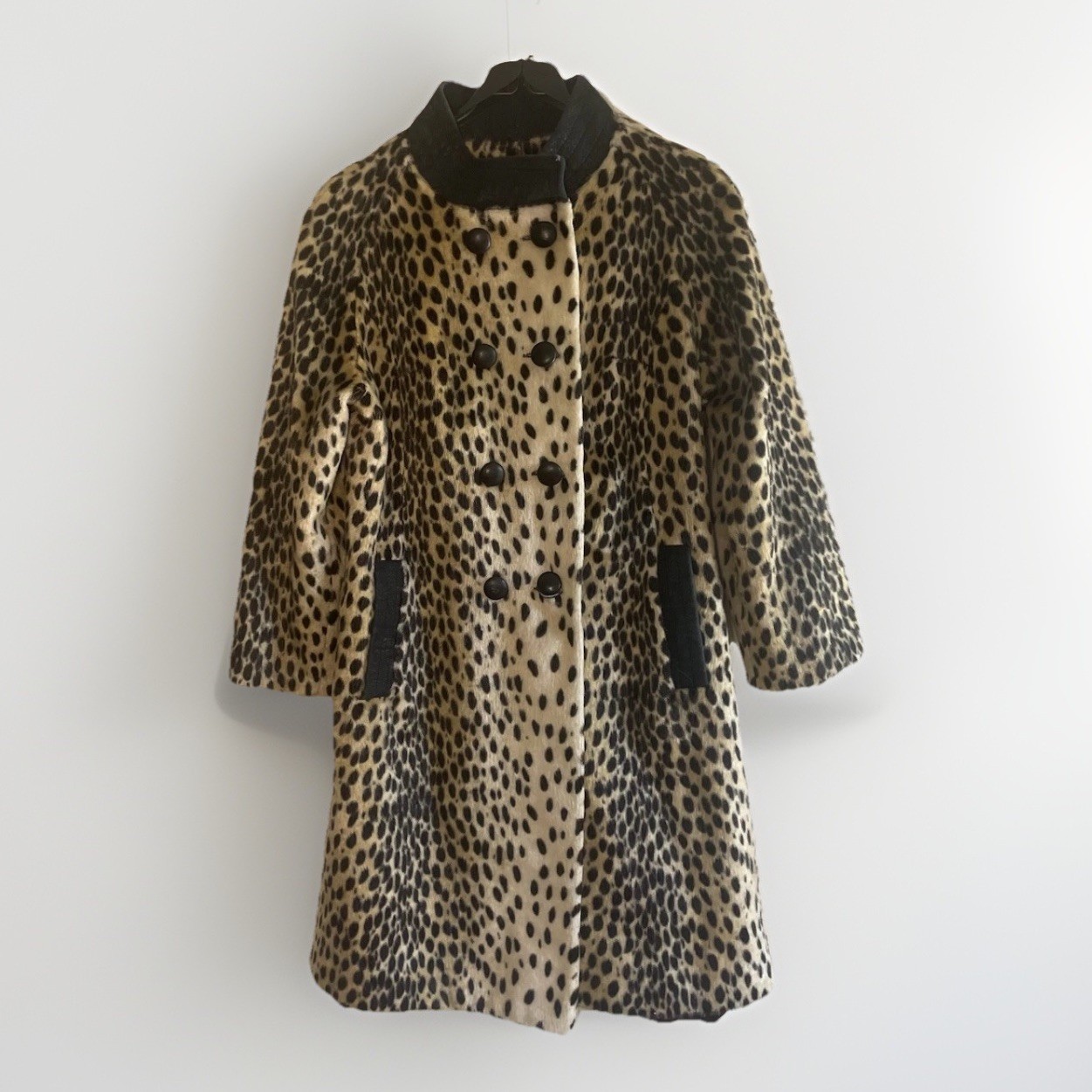 RARE Vintage 1960s Faux Leopard Swing Coat Safari Pinup Rockabilly La France M