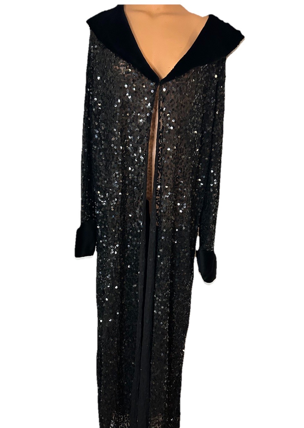 Vtg Y2K Marina Bresler Long Maxi Dress Black Sequin Evening Duster Coat XXXXL