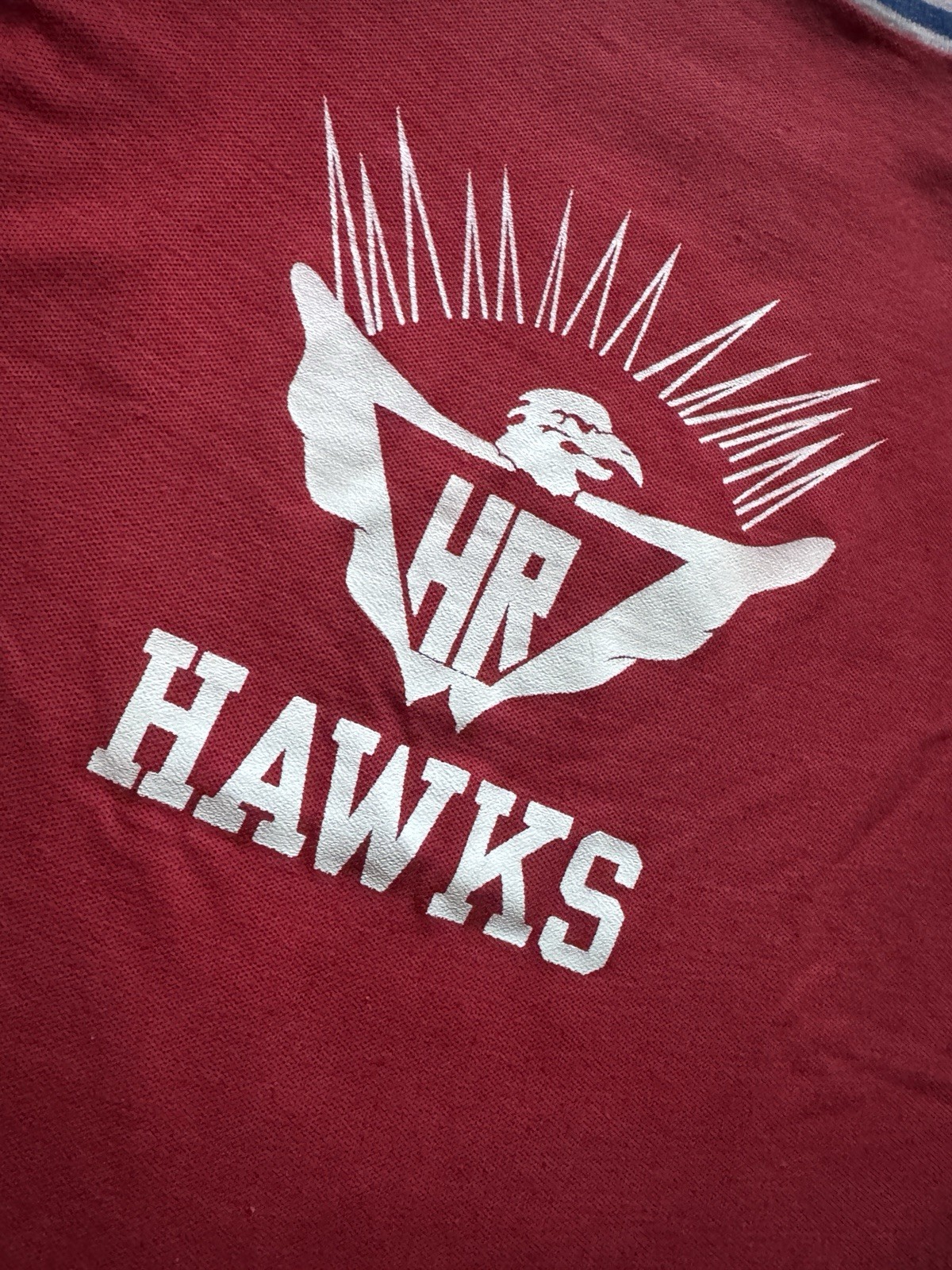 True Vintage 1970s “Hawks” Athletic Velva Sheen Sports T-Shirt Collared Small