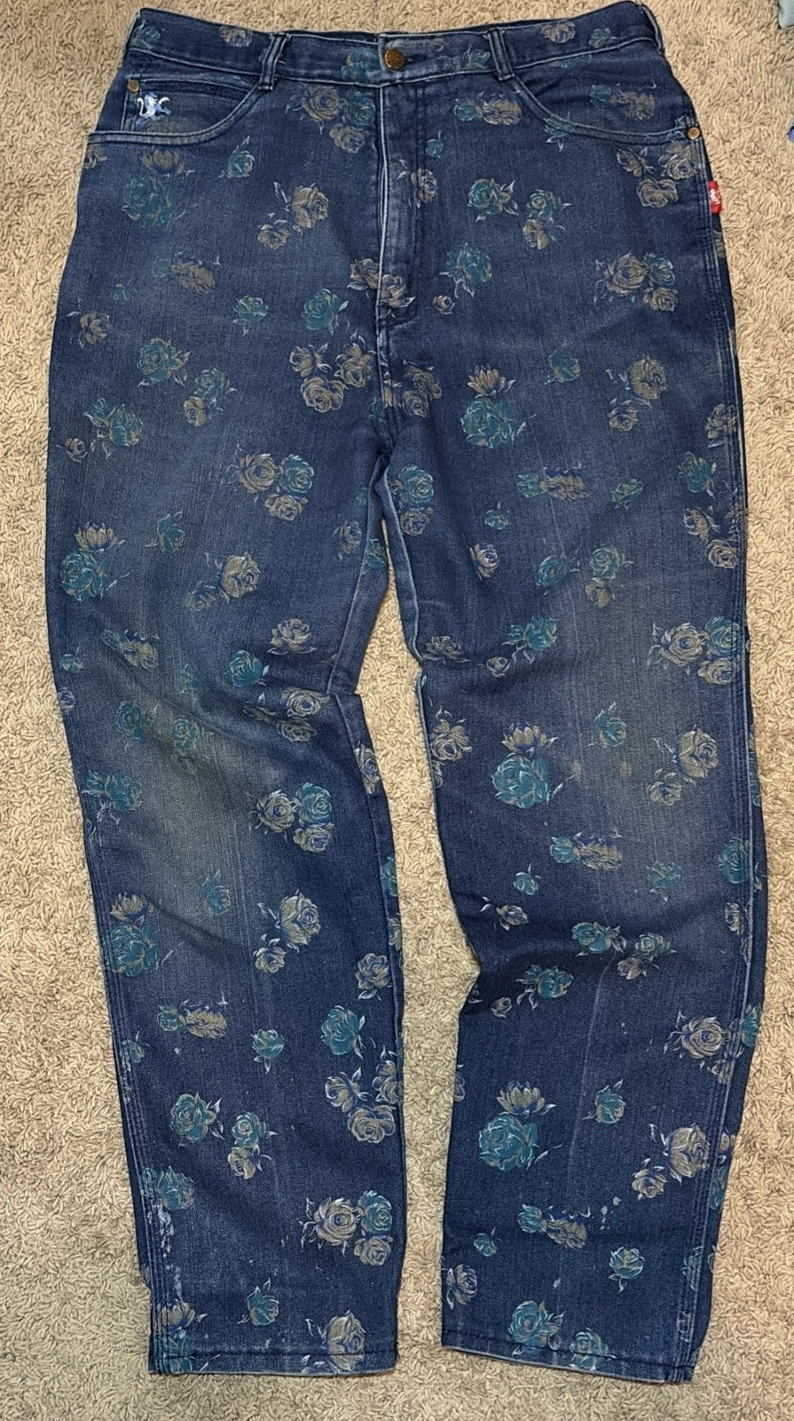Vintage 80s Braxton Womens Stretch Floral Denim 5 Pocket Zip Front Jean Sz 14/32