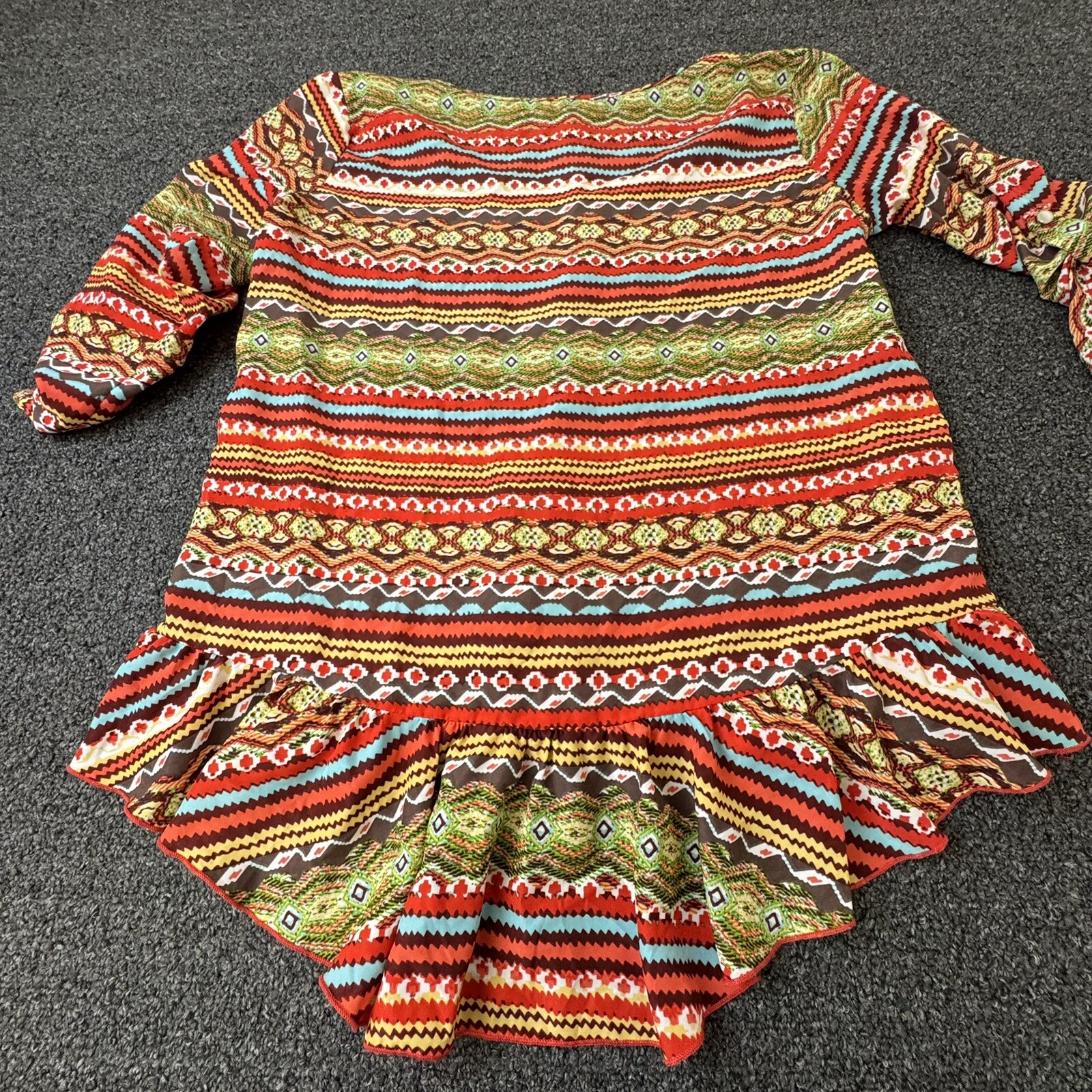Jody California Blouse Top Shirt Size Large Geometric Boho Festival Vintage