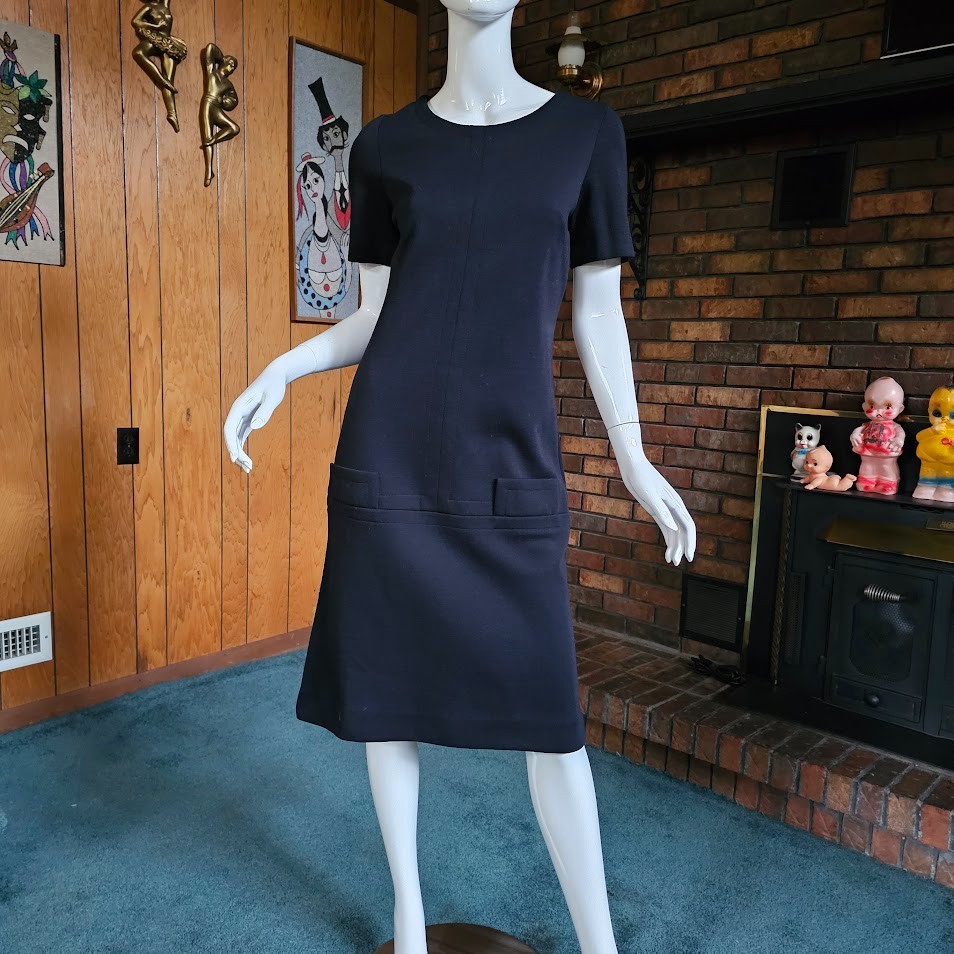 Vtg 60s Mod Drop Waist Space Age Winter Wool Shift Go Cocktail Party Dress M/L