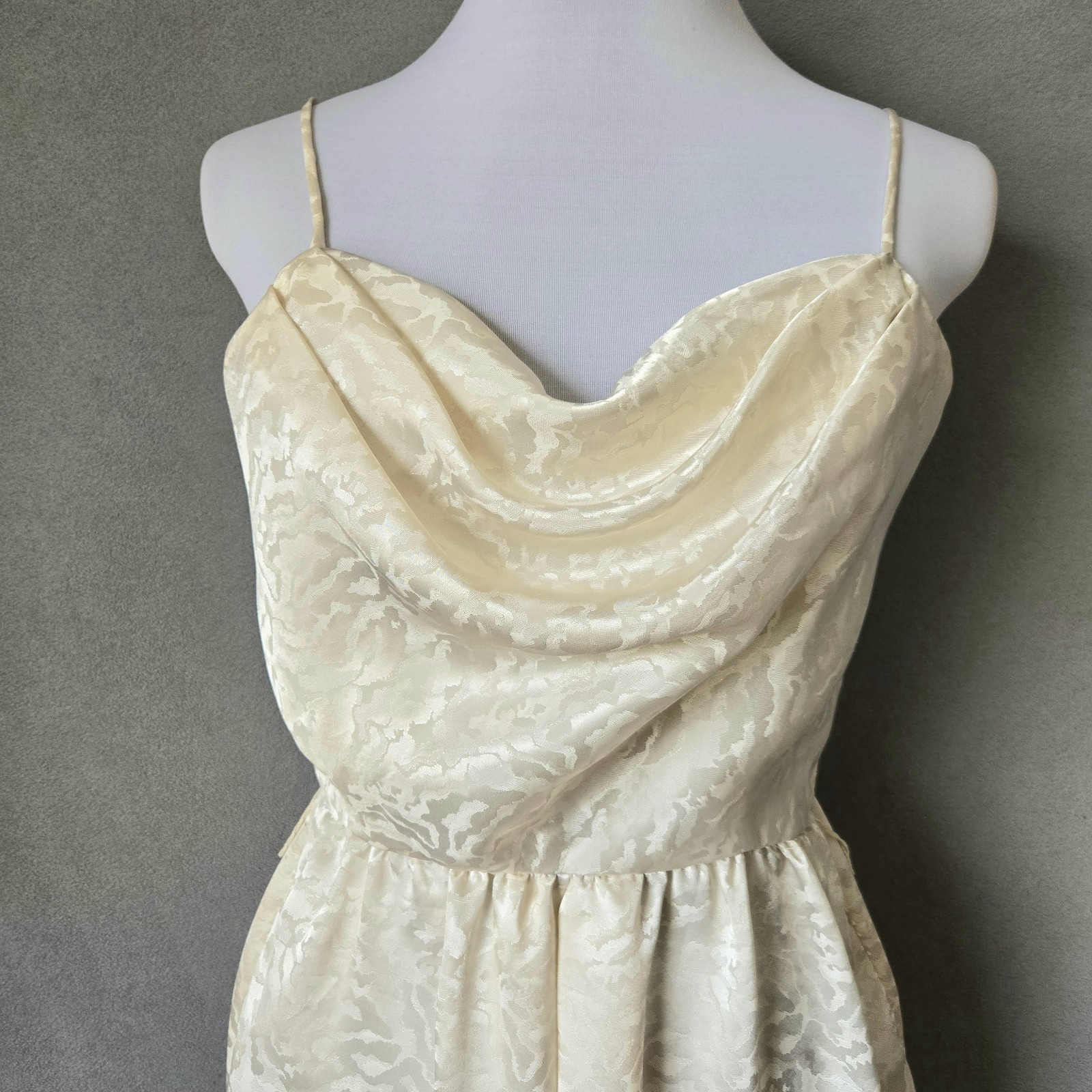 Vintage 70s White Satin Dress Cowl Neck Spaghetti Strap 9/10