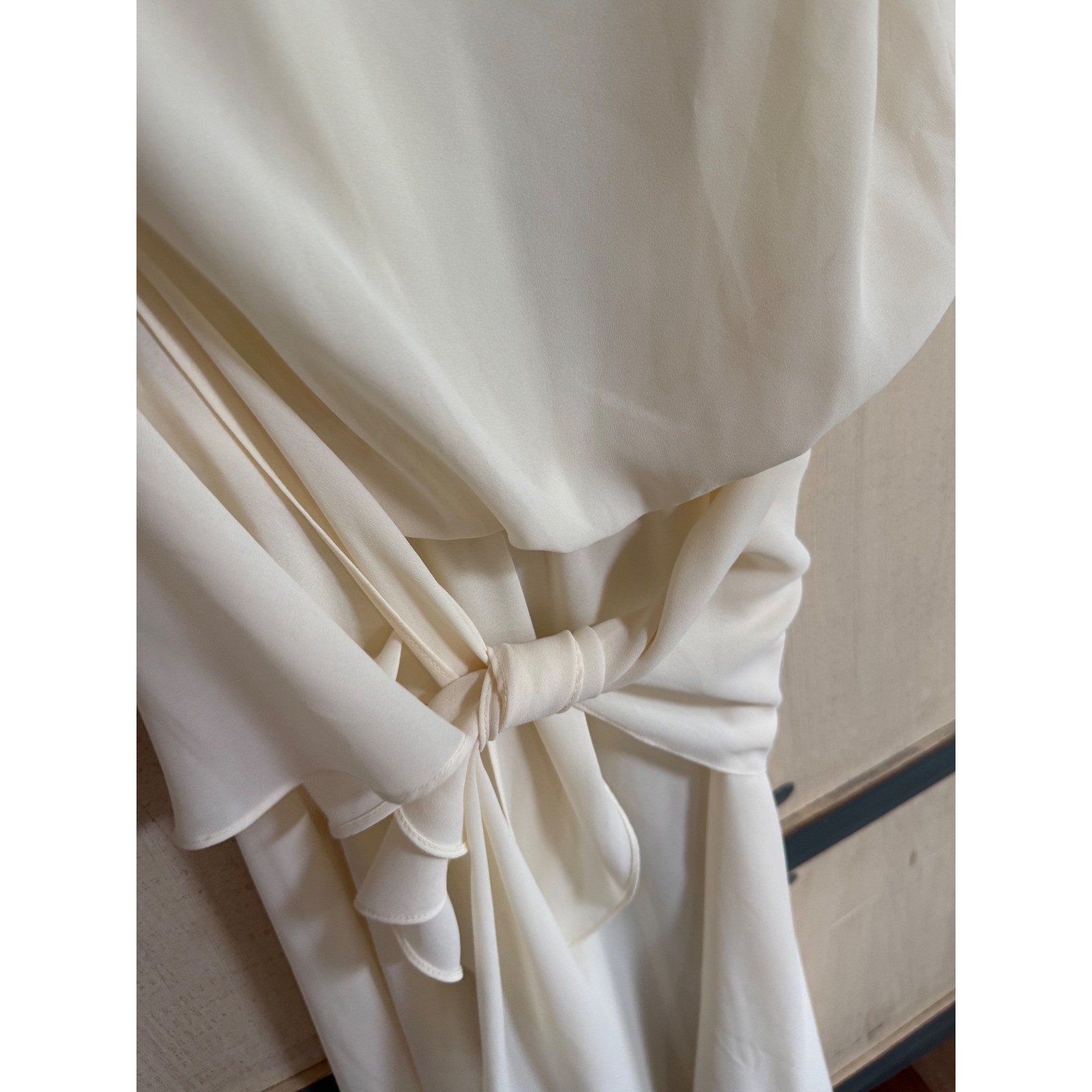 Vintage Jody California Cream Chiffon Crochet Lace Midi Dress Blouson 9/10 1980s