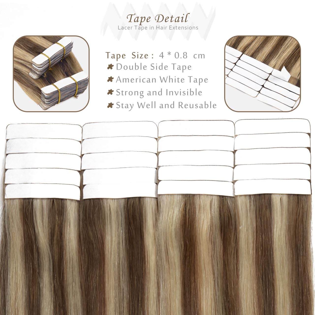 Lacer 20″ Remy Tape-in Human Hair Extensions Chocolate Brown to Light