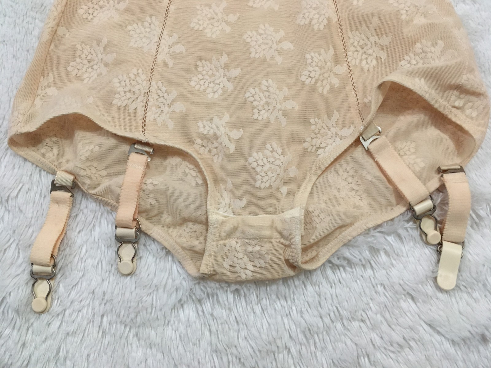 36B Vtg LILY OF FRANCE All in One Girdle Bodysuit Bra Body Shaper Floral RARE