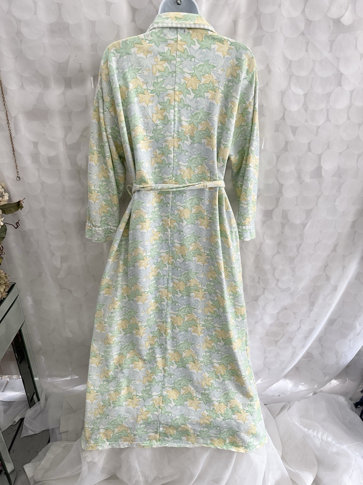 VTG 100% Cotton LONG Robe L Talbots Blue Yellow Green Cottage Country TURKEY
