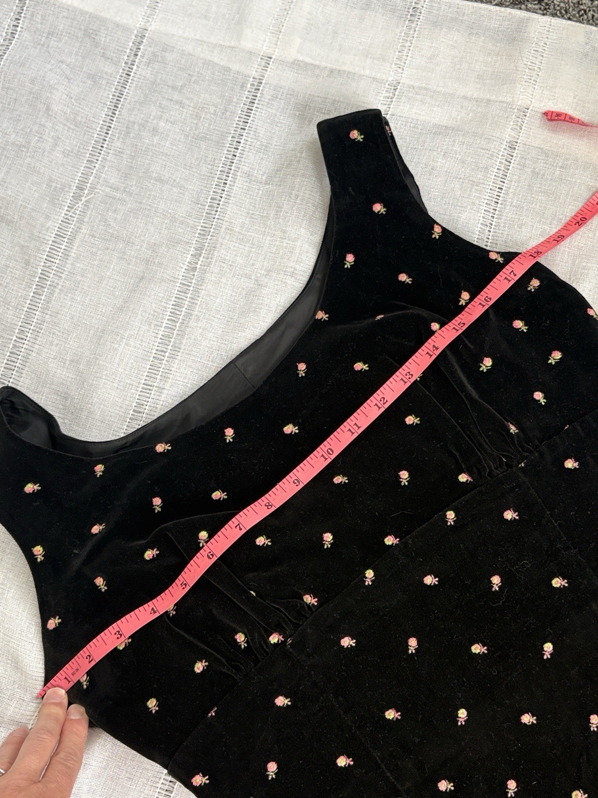 Jo Collin’s Vintage Black Velvet Midi Dress with Embroidered Rosettes