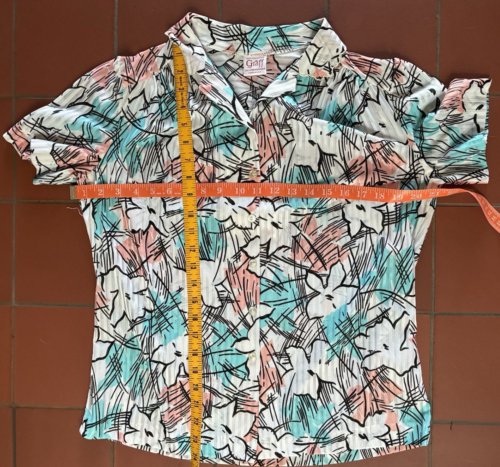 Vintage 80s Graff California Wear Abstract Floral Blouse Grandma Core M USA Made