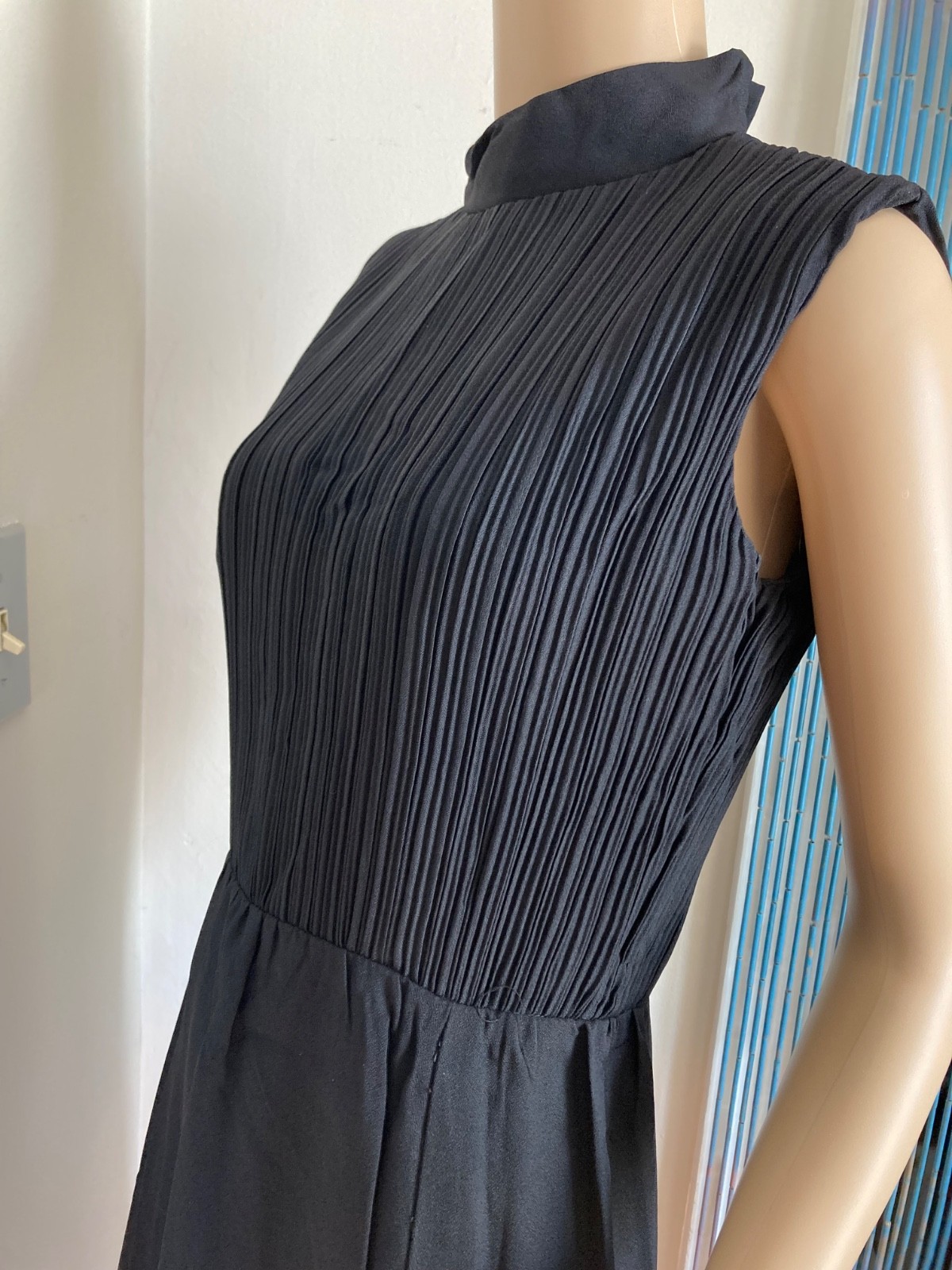 Vintage 60s Mod GoGo Cocktail Party Black Pleated Mini Dress Size Small/XS