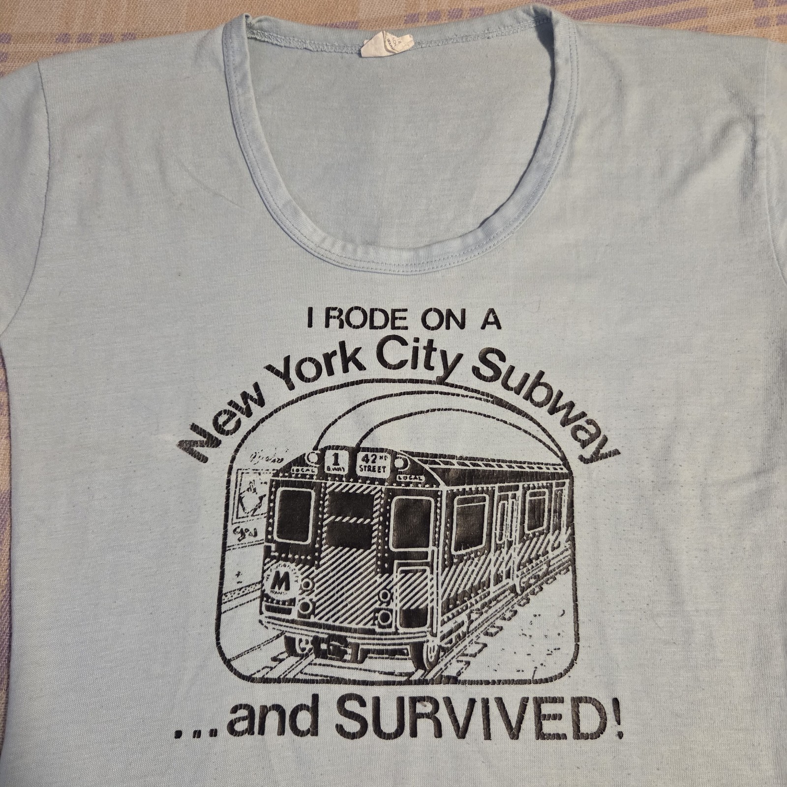 Vintage 70s New York City NYC Manhattan Subway Survived Womens Baby Tee T Shirt