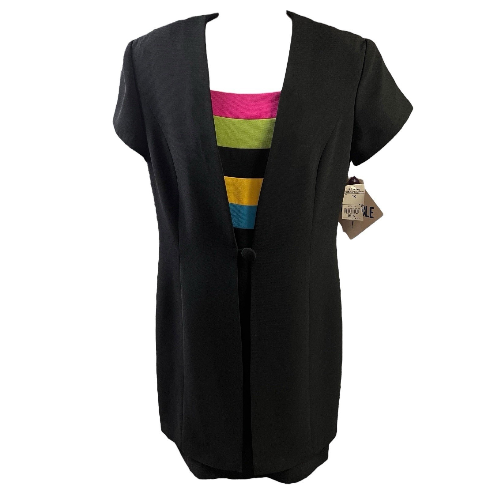 VTG Julian Taylor New York Dress 10 Black Shift LBD Colorblock Modern Classic