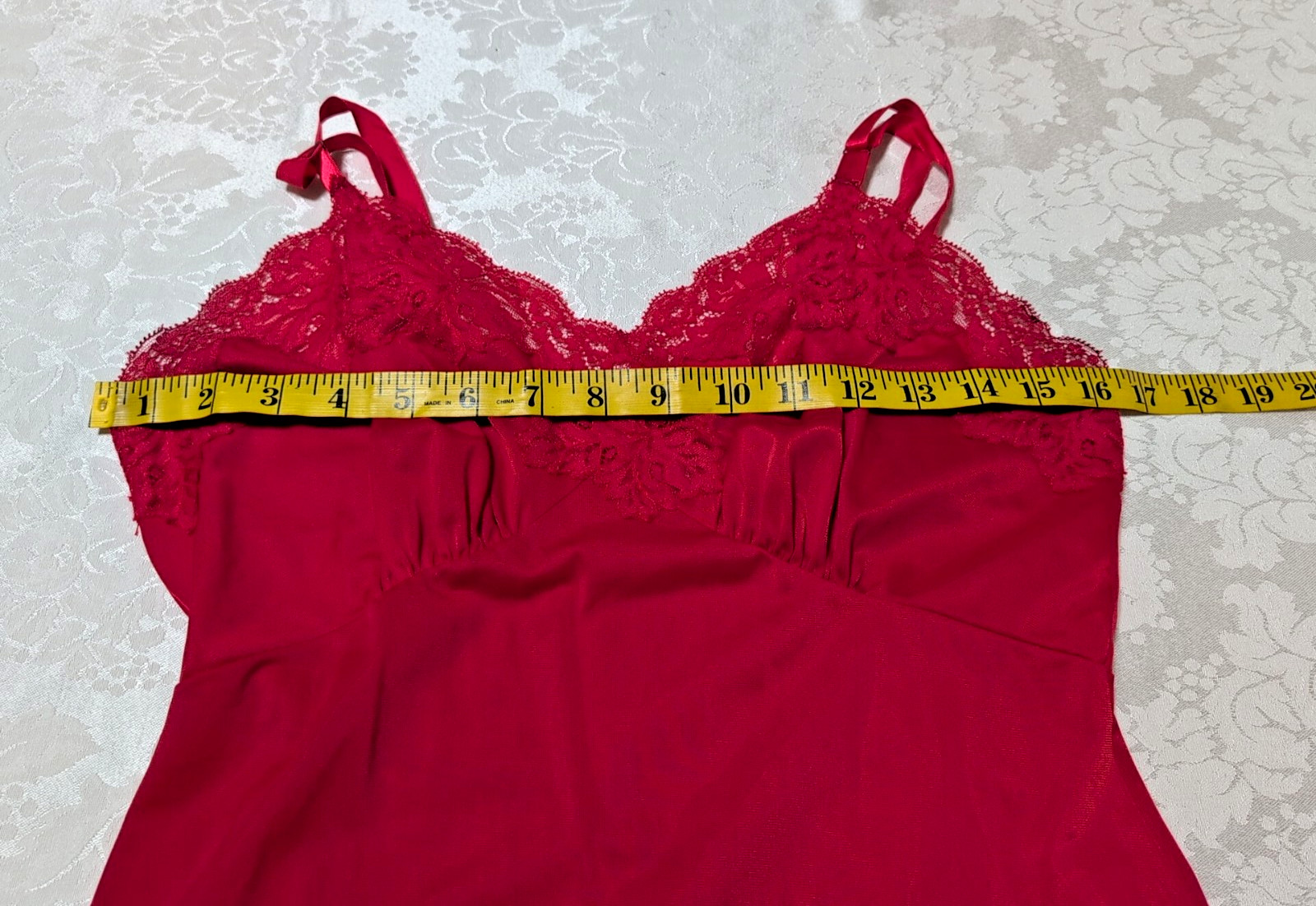 Vintage Shadowline RED 100% Nylon Lace Full Slip Size 34 Short