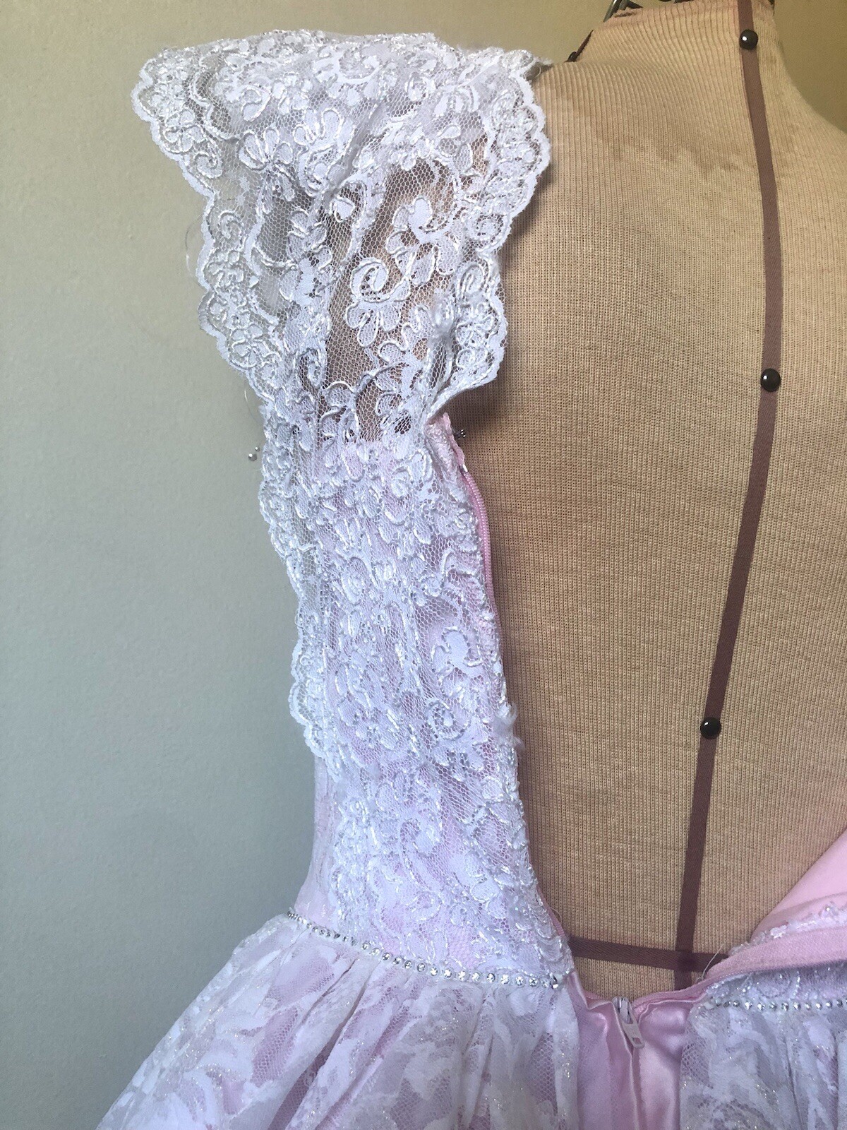 80’s Pink & White Lace Dress, XS