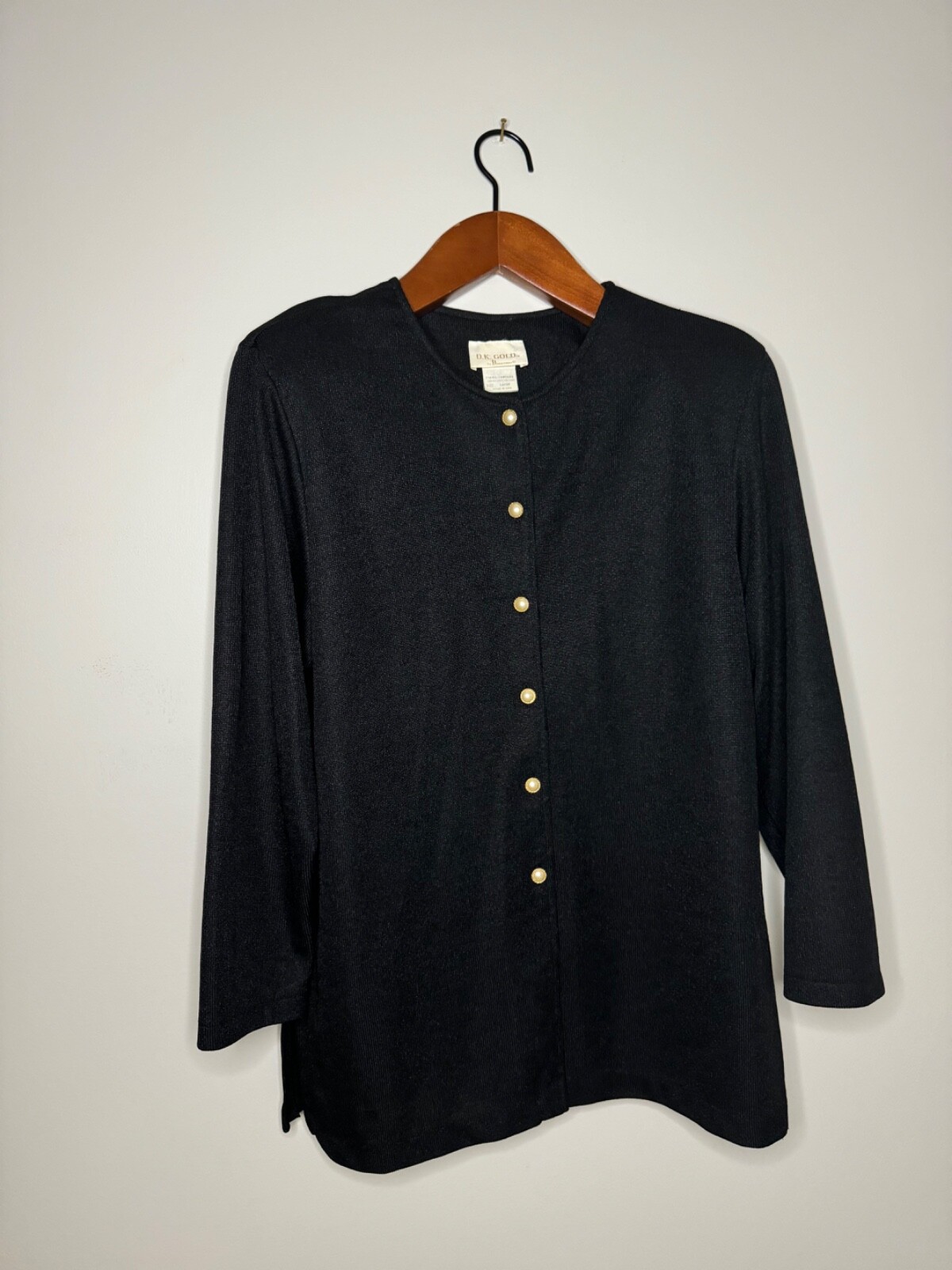 Black Vintage Tunic with Pearl Buttons by DK Gold by DonnKenny size large