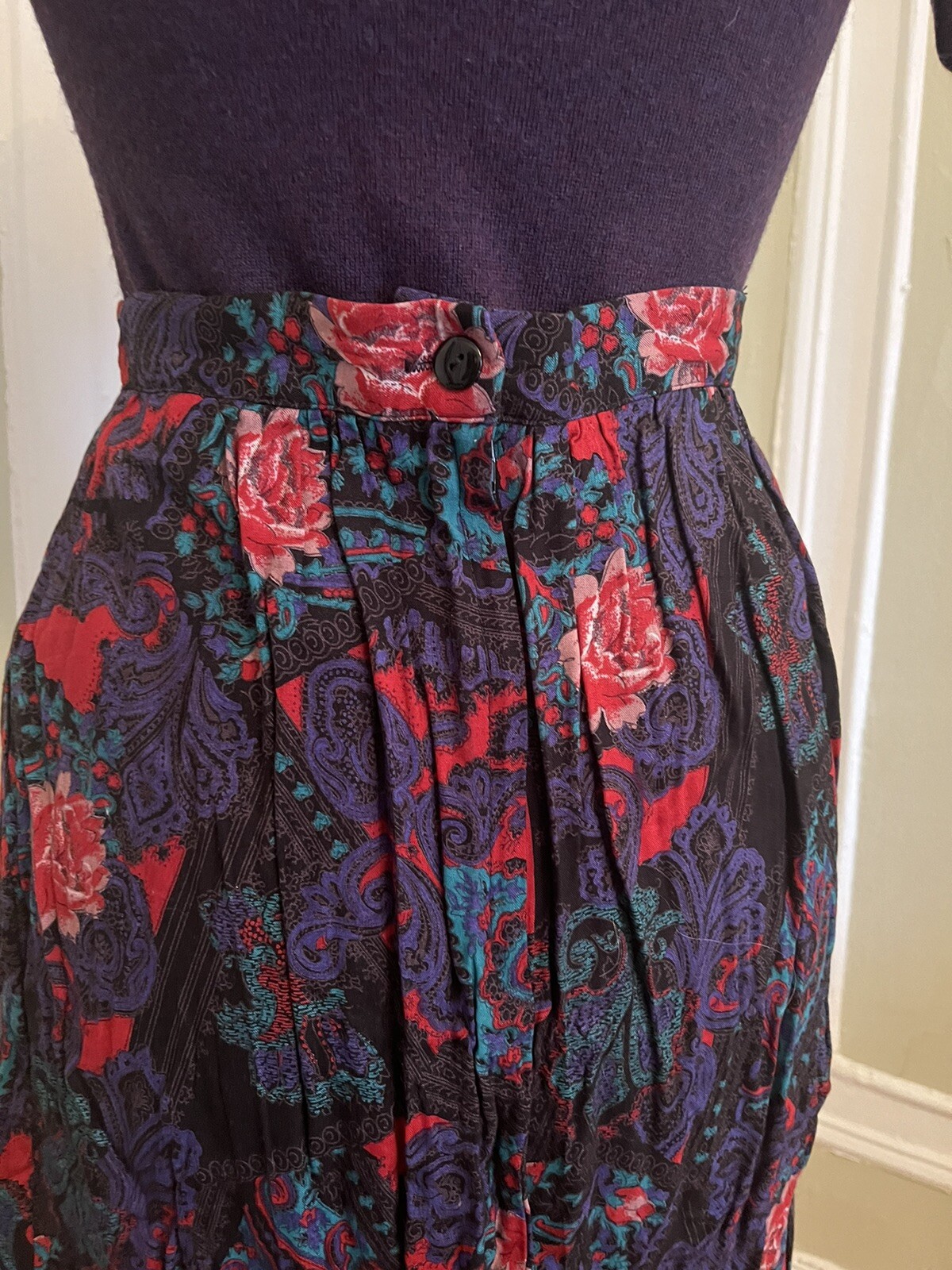 Vintage Paisley and Rose Pleated Skirt by Ms Interpret