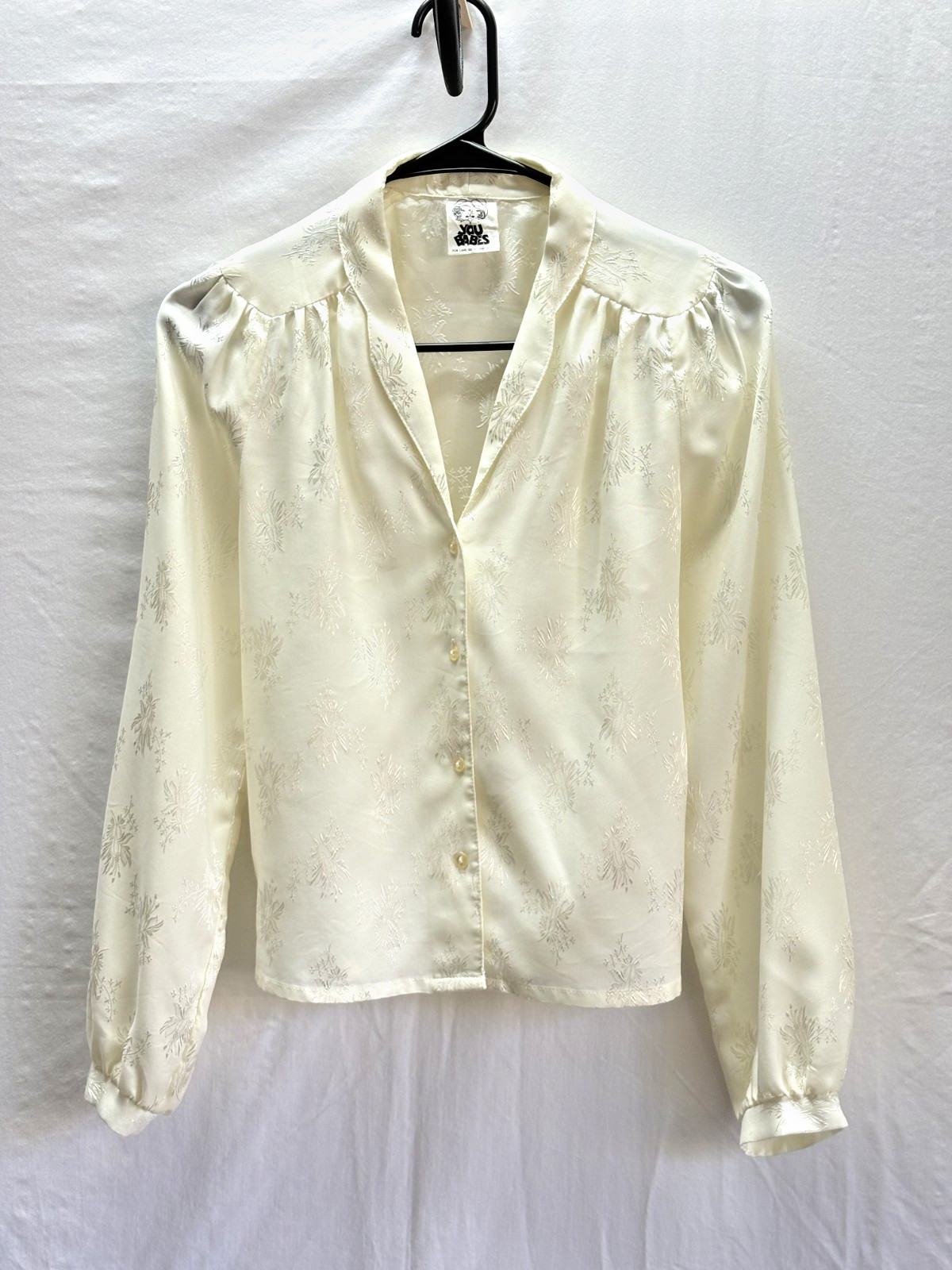 Vintage Ivory Jacquard Blouse Cottagecore Romantic Boho Long Sleeve You Babes