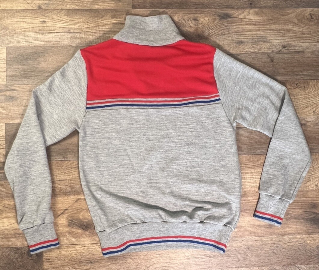70s Sweater 1/4 Zip Acrylic Vintage Eileen High Collar Zip Pocket Medium .