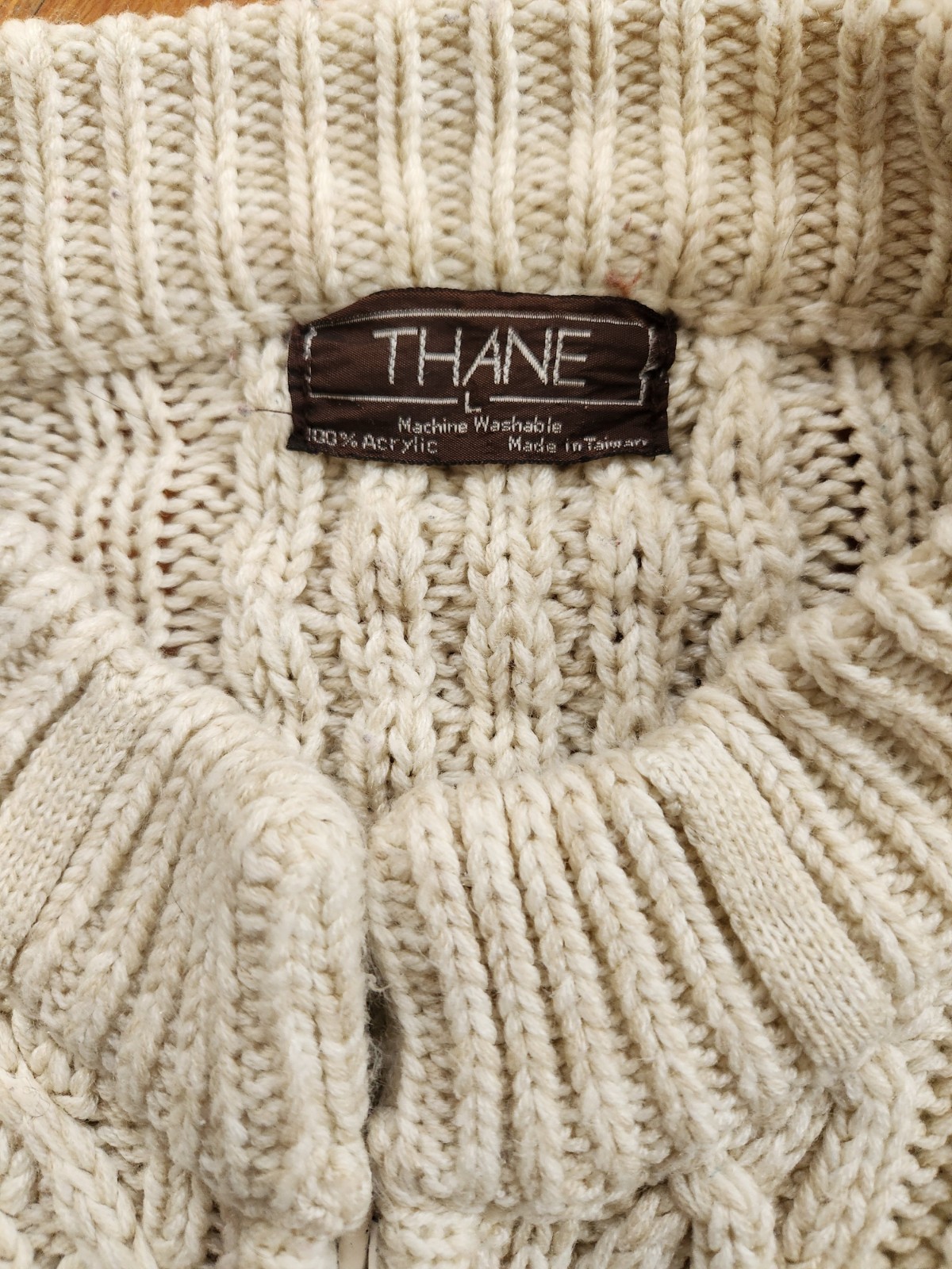 Vintage Thane Cable Knit Zip Up Sweater Cream Color Trendy GPA Sweater