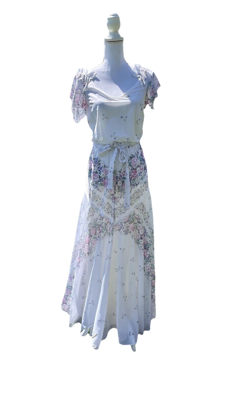 1980s VINTAGE ZUM ZUM Dress Floral White Flowy Sm Med