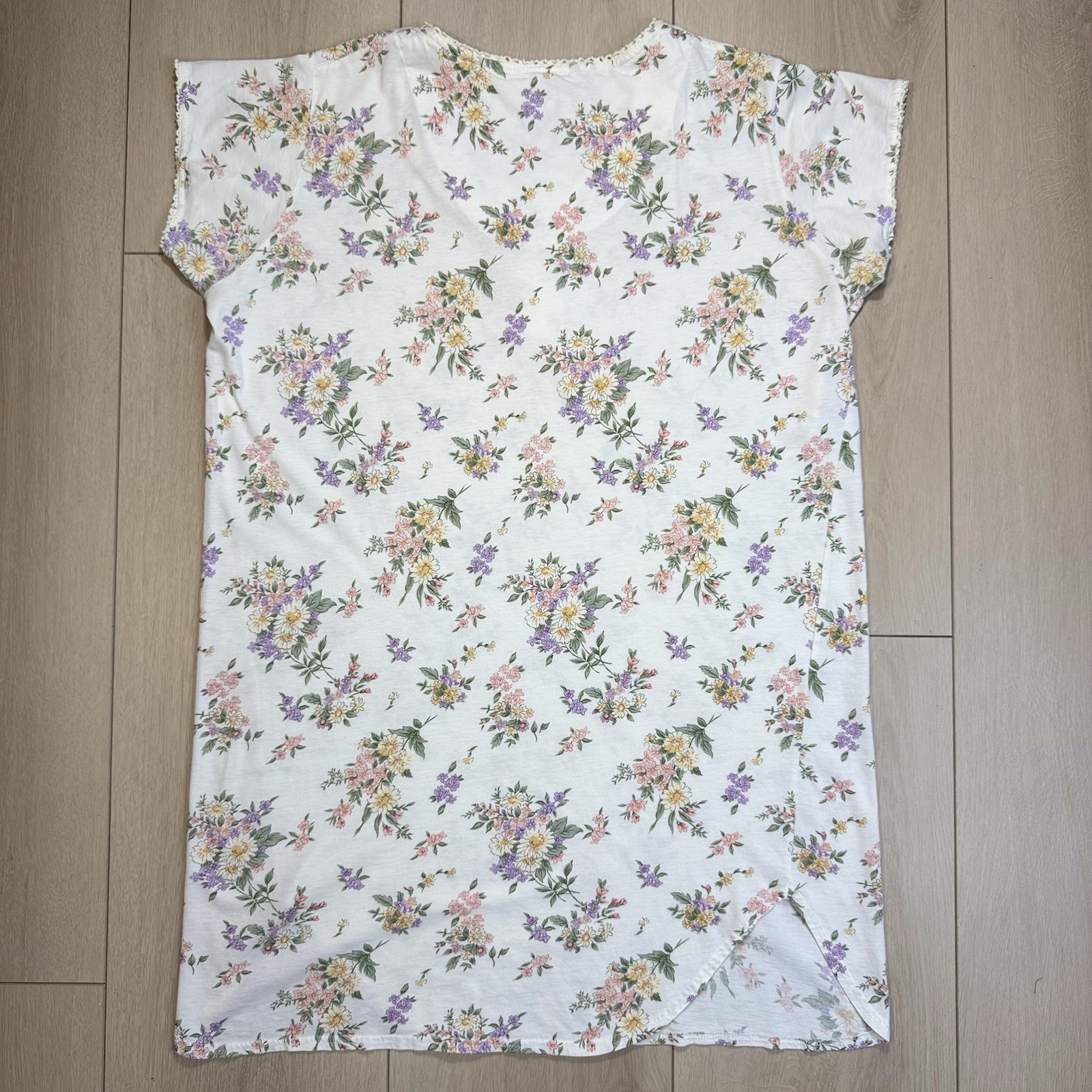 VTG Charter Club Floral Nightgown Women M Hong Kong Lace Trim Cotton 90s Cottage