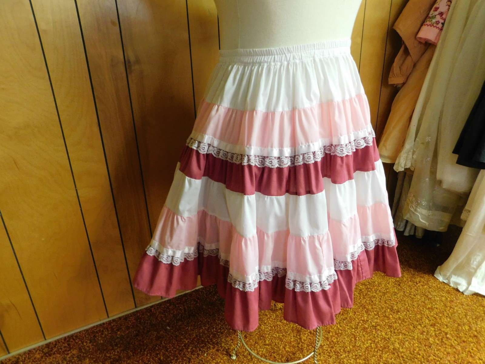 Vintage 1980’s KATE SCHORER Pink Striped Square Dancing Skirt Waist 28-38″