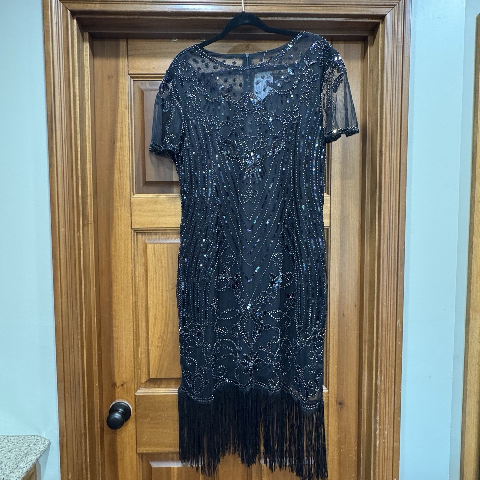 Flapper Dress 1920s Style Sequin Beaded Great Gatsby Party XXXL Black