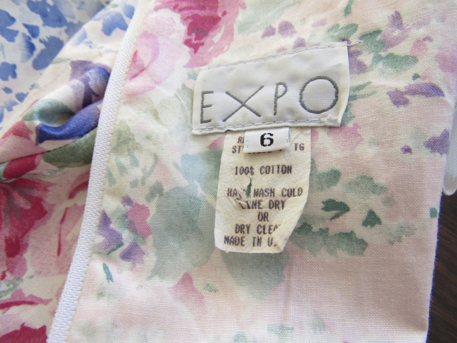 Vintage 80s Expo Floral Puffy Sleeves Big Bow Floral Cotton Midi Tea Dress S/M