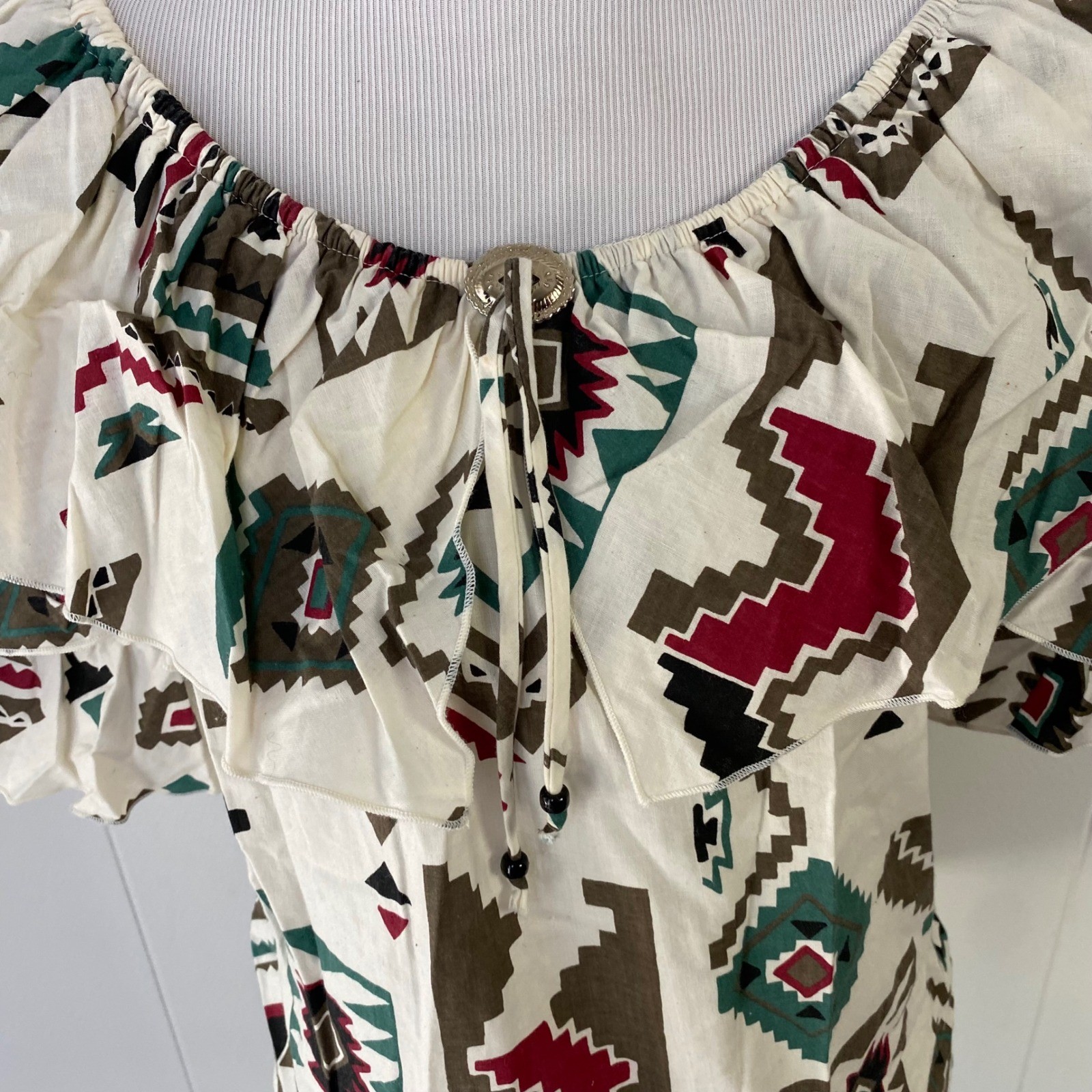 VTG Western Collection Off Shoulder Ruffle Peasant Shirt M Square Dance Western