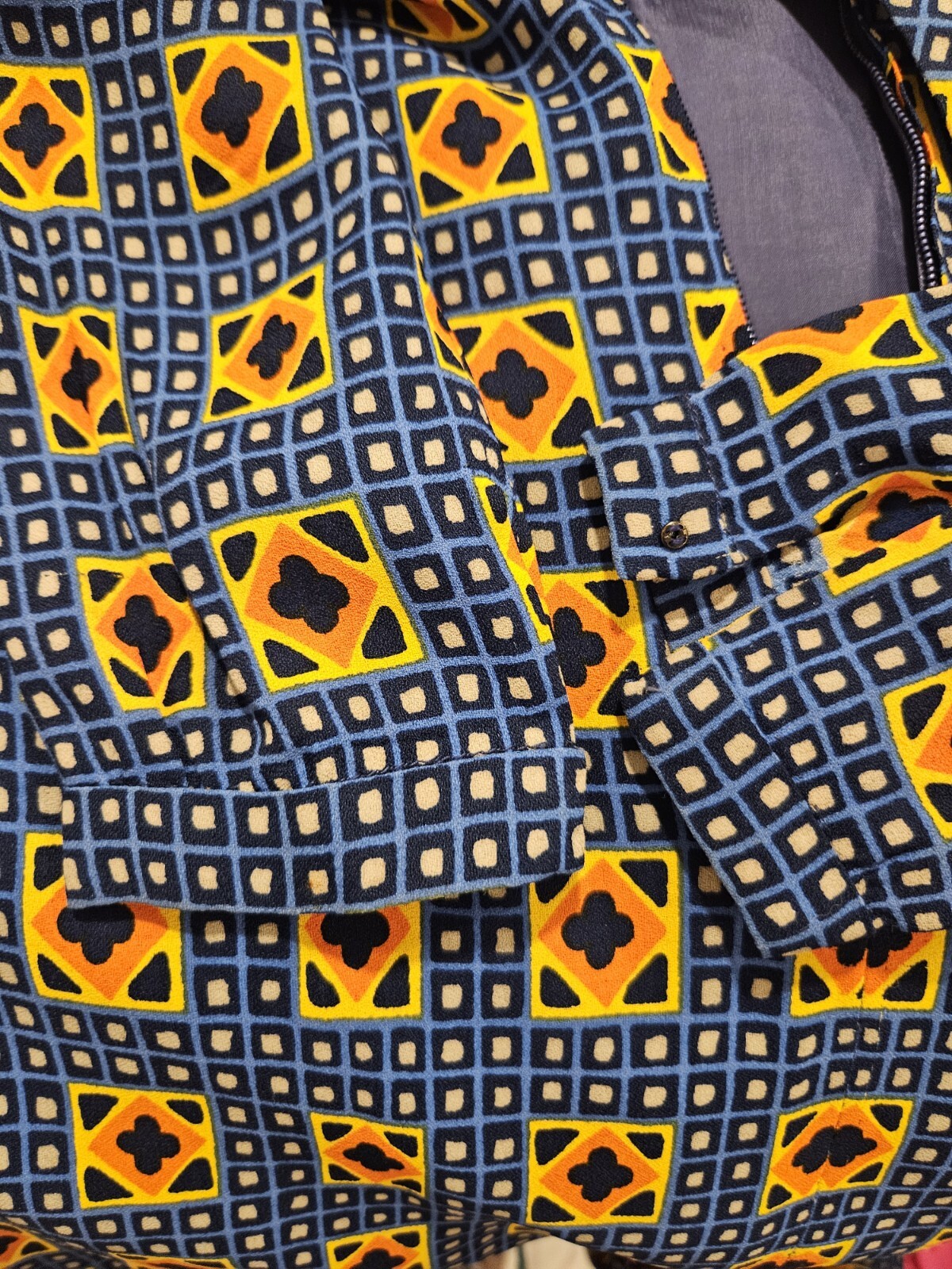 Jean Louis Scherrer Size 38 Vintage 70s Dress + Matching Scarf/Belt Blue Yellow