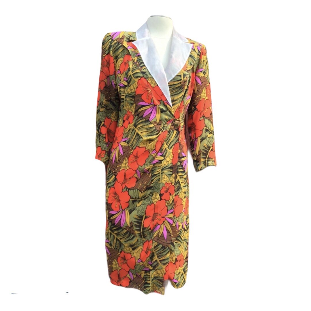 Rare Vintage Oleg Cassini Wrap Dress Size Small Medium 6 8 36 Tropical Flowers
