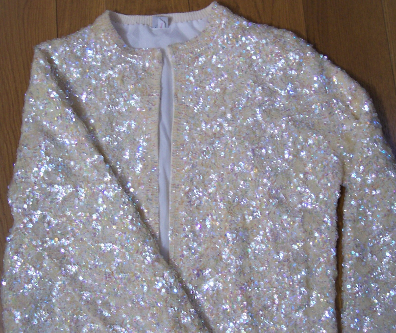vintage stunning White Aurora Borealis sequins wedding Party grandmas sweater 42