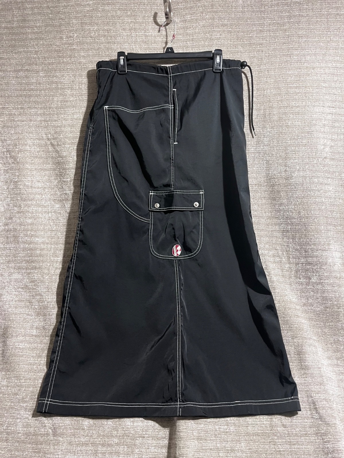 Vintage Y2K 90’s Nylon Kik Girl Drawcord Maxi Skirt Long Goth Black Women’s M