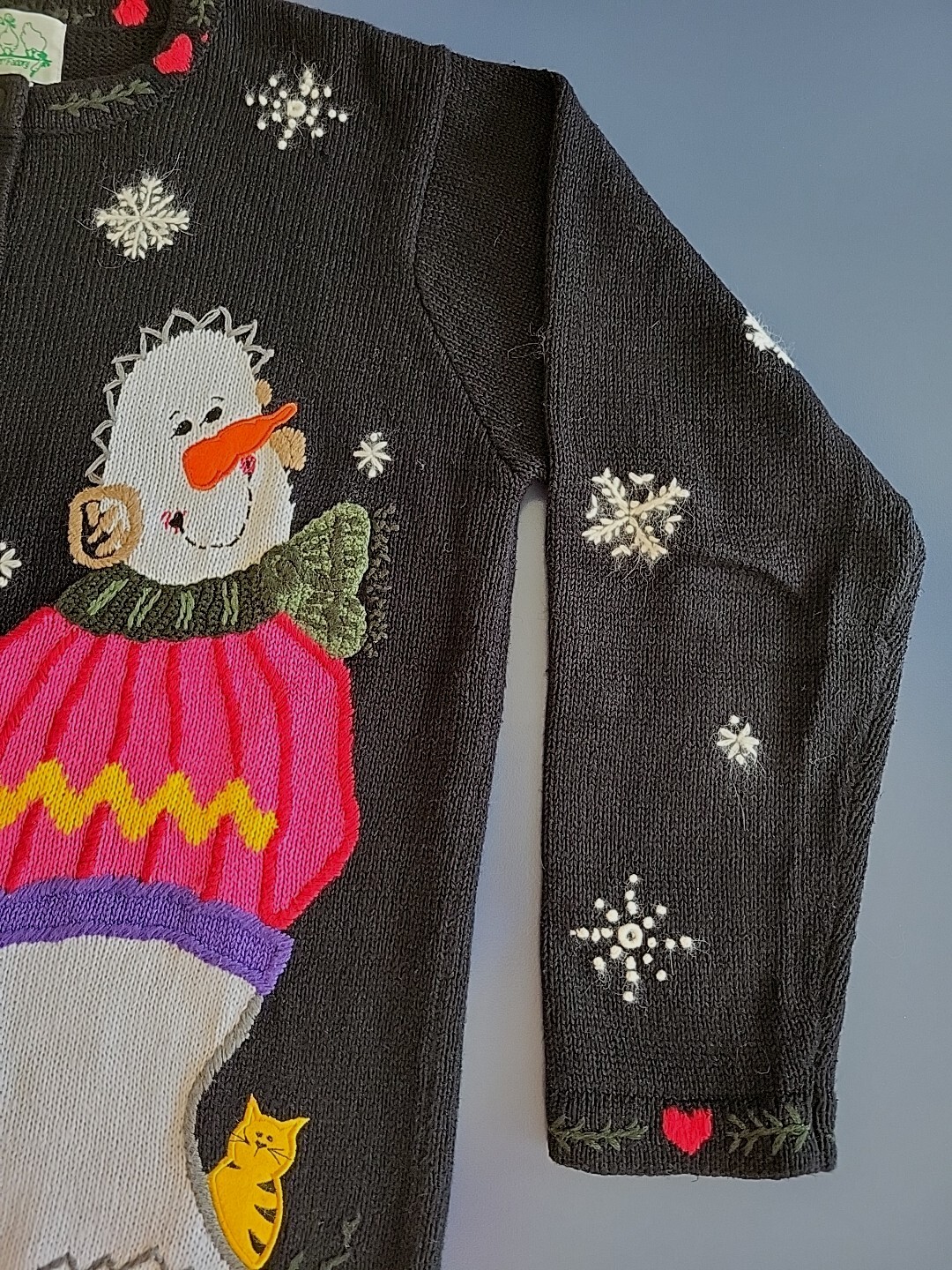 Vintage The Quacker Factory Women M Winter Snowmen Theme Knit Button Up Sweater