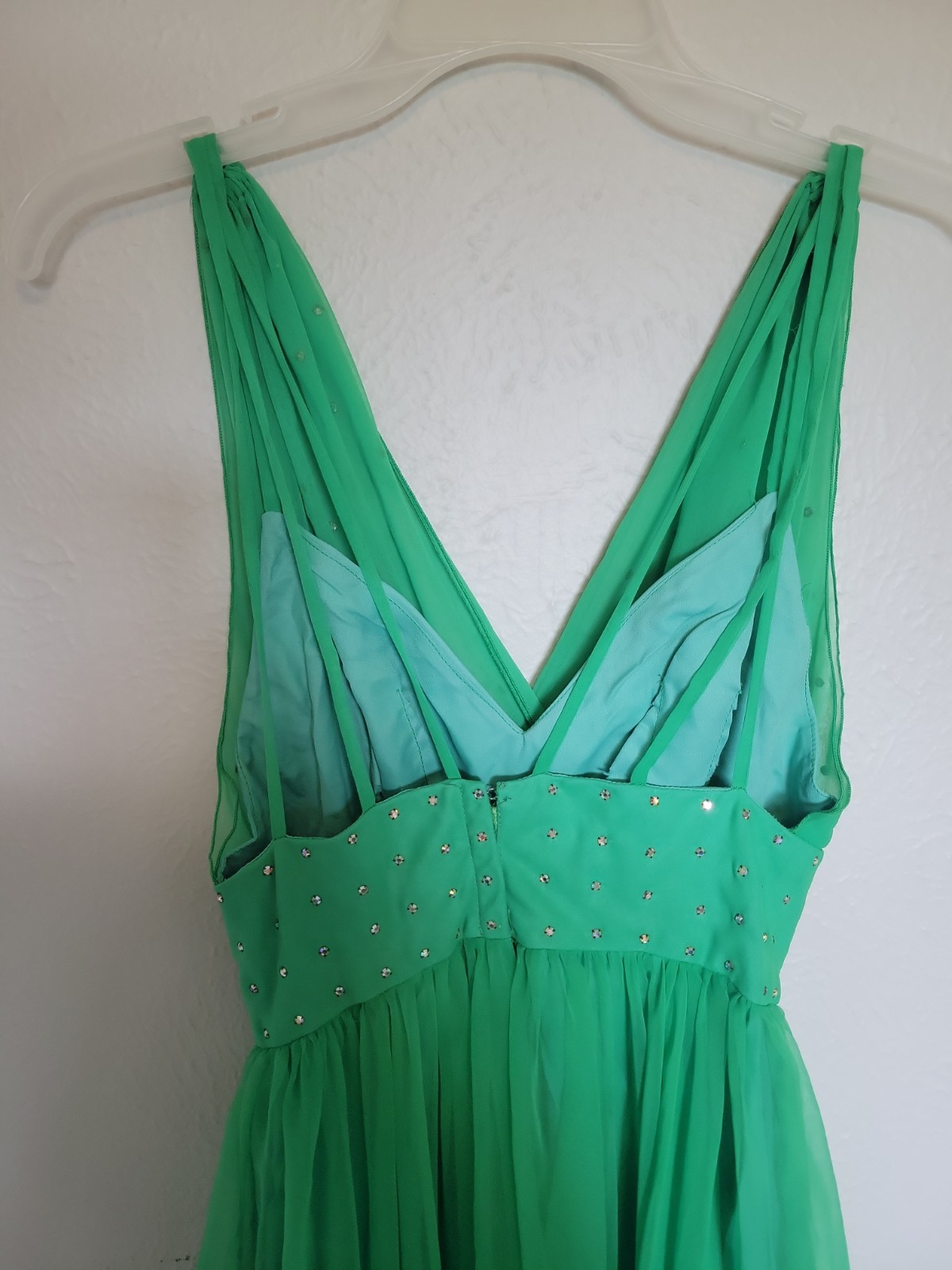 Green Vintage Rhinestone Chiffon Gown Dress Formal Size 0 Mike Benet Formals