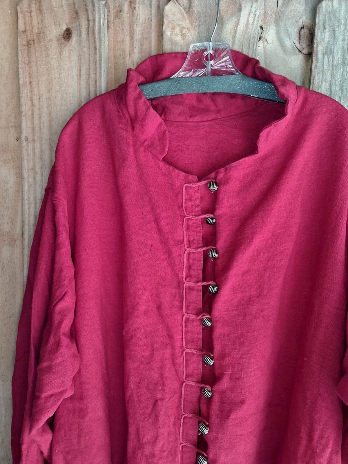 Renaissance Festival Heavy Red Linen Long Cloak Handmade XL Gold Buttons