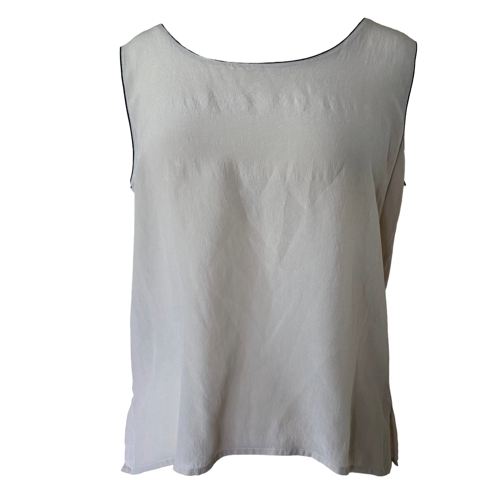 Vintage Semisheer Creme Silk Bogari Signature Loose Tank Top / White Blouse